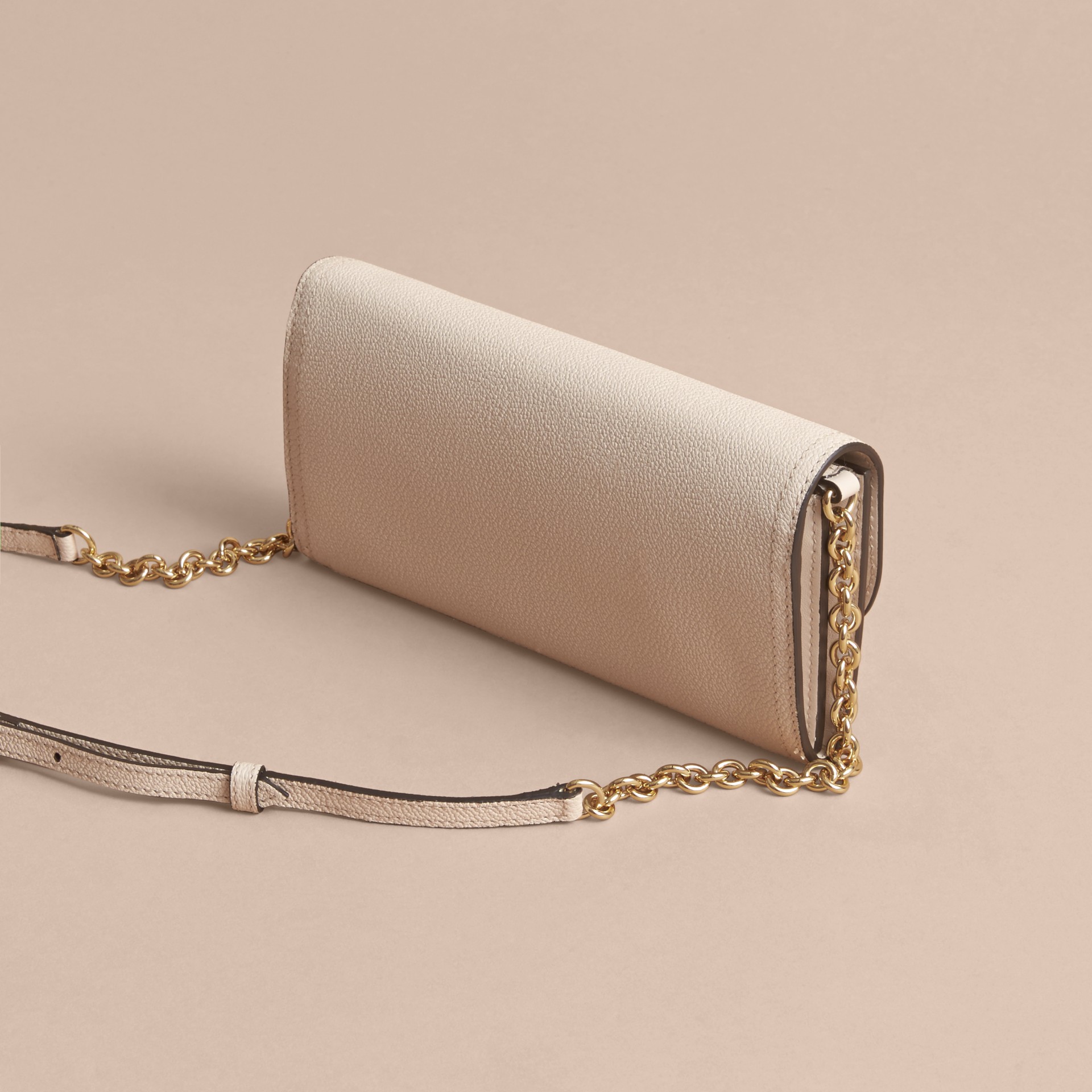 Leather Wallet with Chain in Limestone - Women | Burberry United States