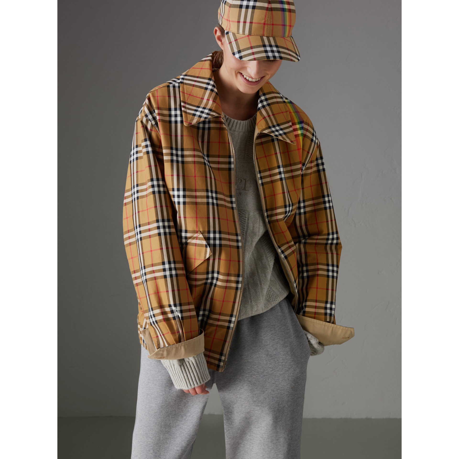 Rainbow Vintage Check Harrington Jacket in Antique Yellow/rainbow