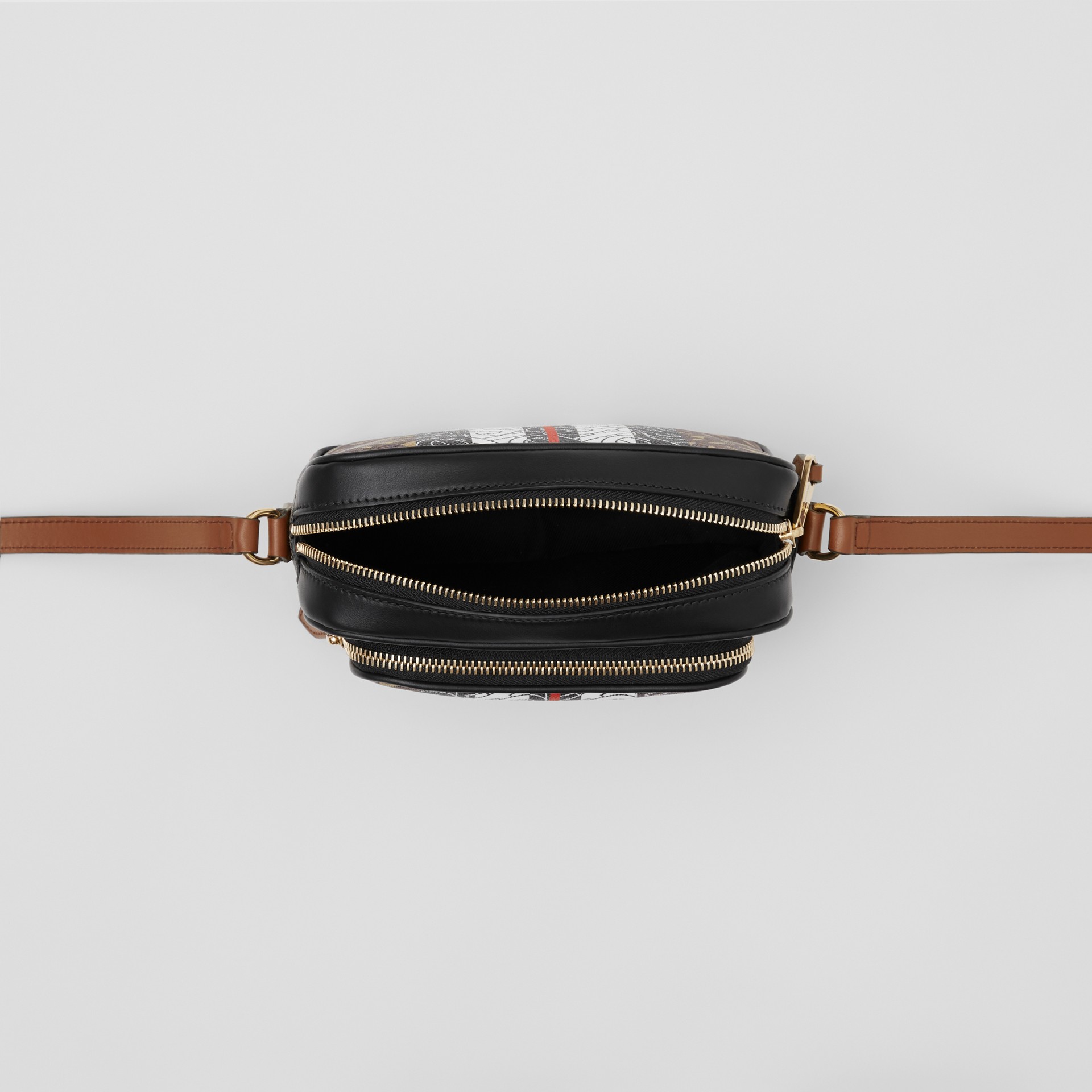 Monogram Stripe E-canvas Camera Bag in Bridle Brown | Burberry United States