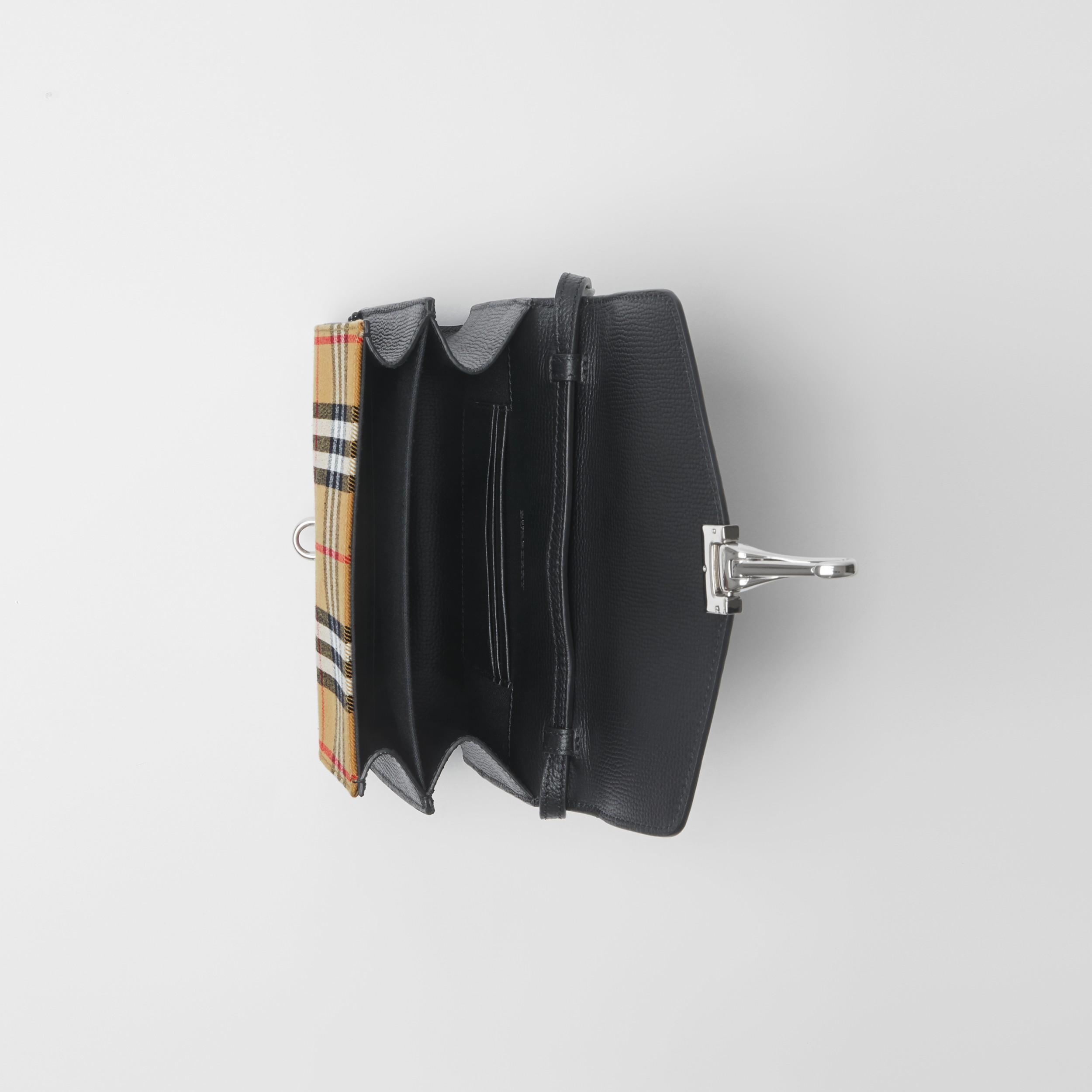 Mini Leather and Vintage Check Crossbody Bag in Black Women