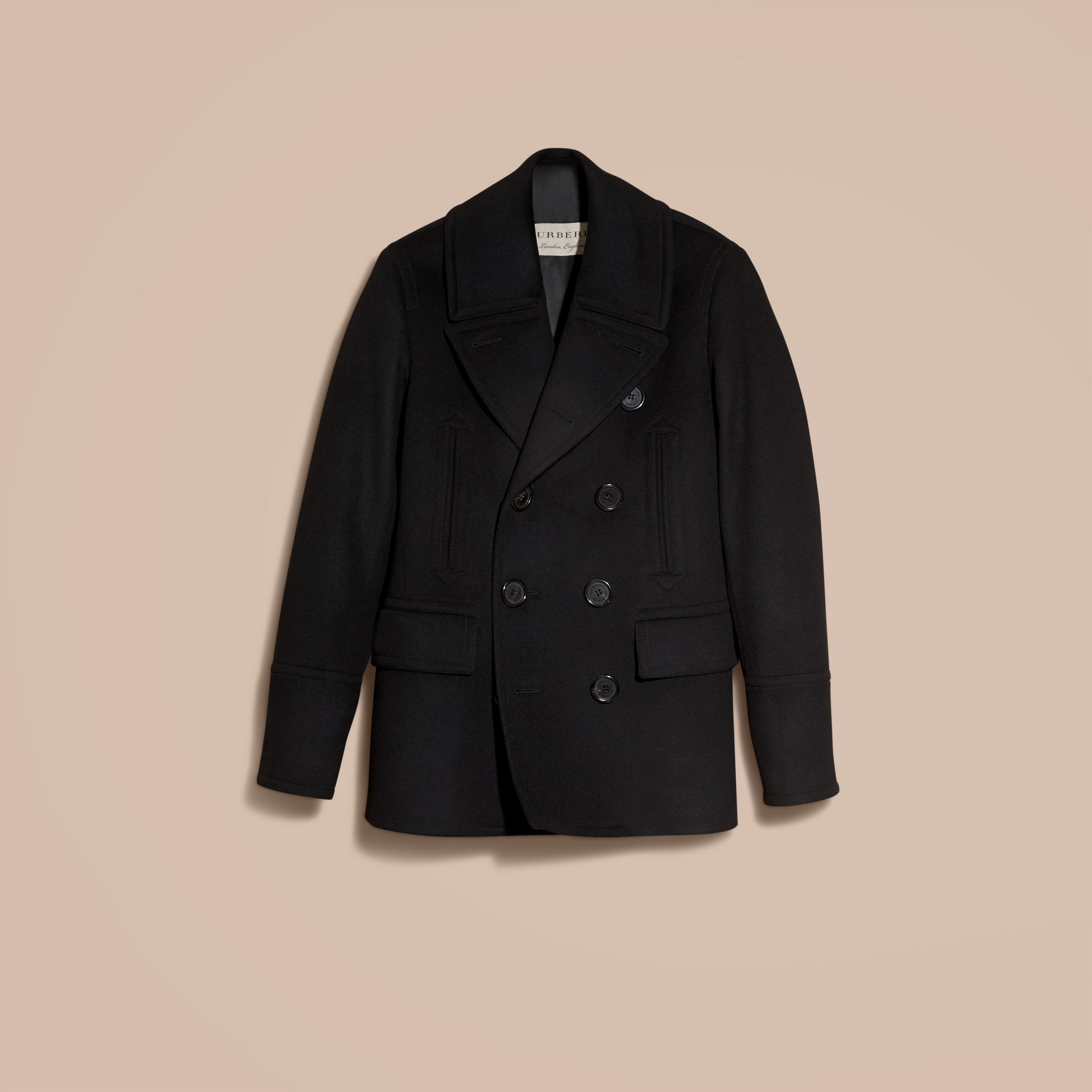 Wool Cashmere Pea Coat in Black - Men | Burberry