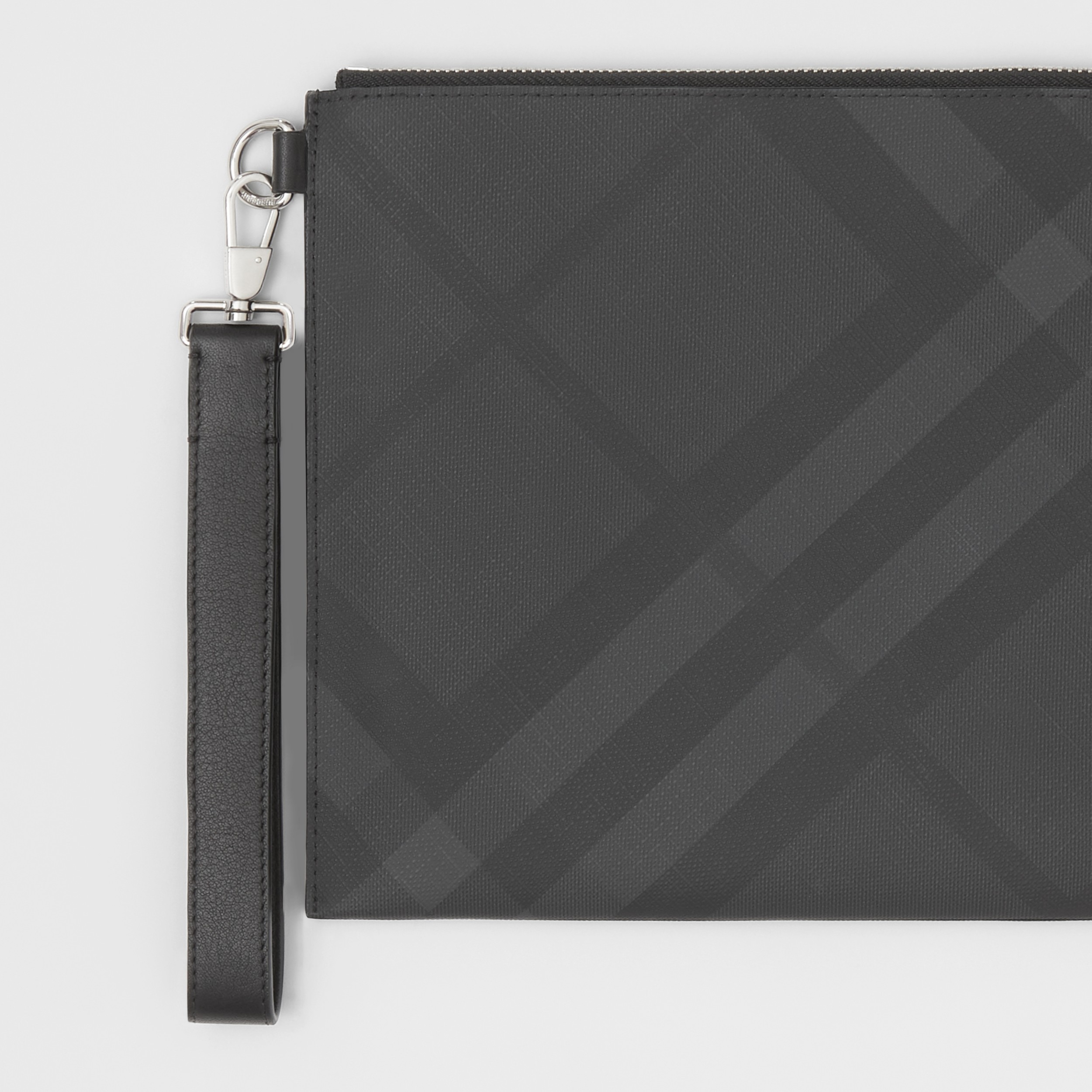 London Check Leather Zip Pouch Dark Charcoal - Men | Burberry Hong Kong S.A.R., China