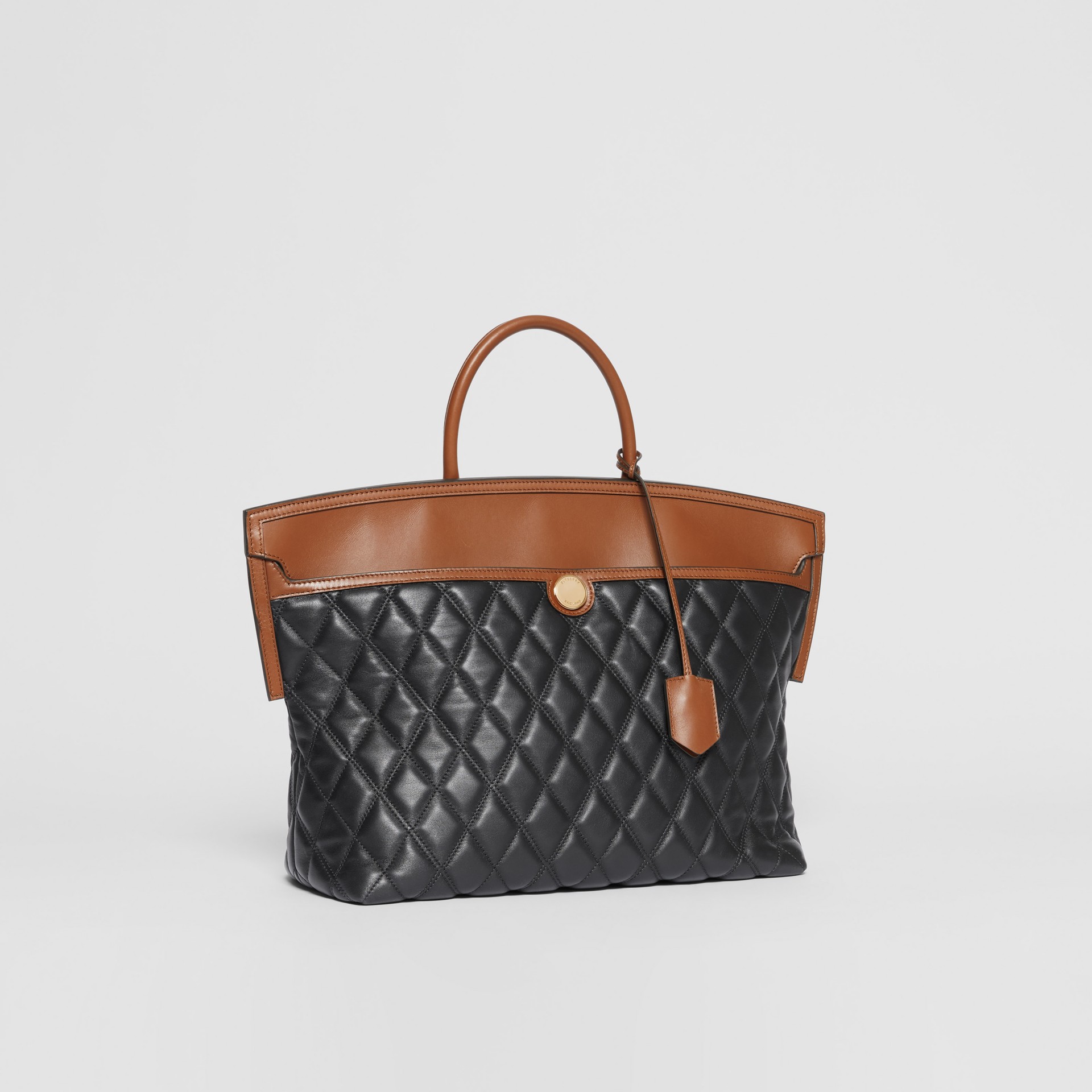 Quilted Lambskin Society Top Handle Bag in Black/brown Women