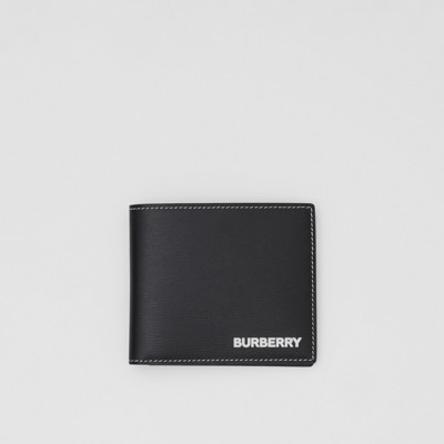 Topstitched Grainy Leather International Bifold Wallet in Black - Men | Burberry United States