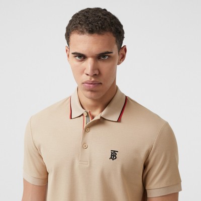 Monogram Motif Cotton Piqué Polo Shirt In Soft Fawn - Men | Burberry ...