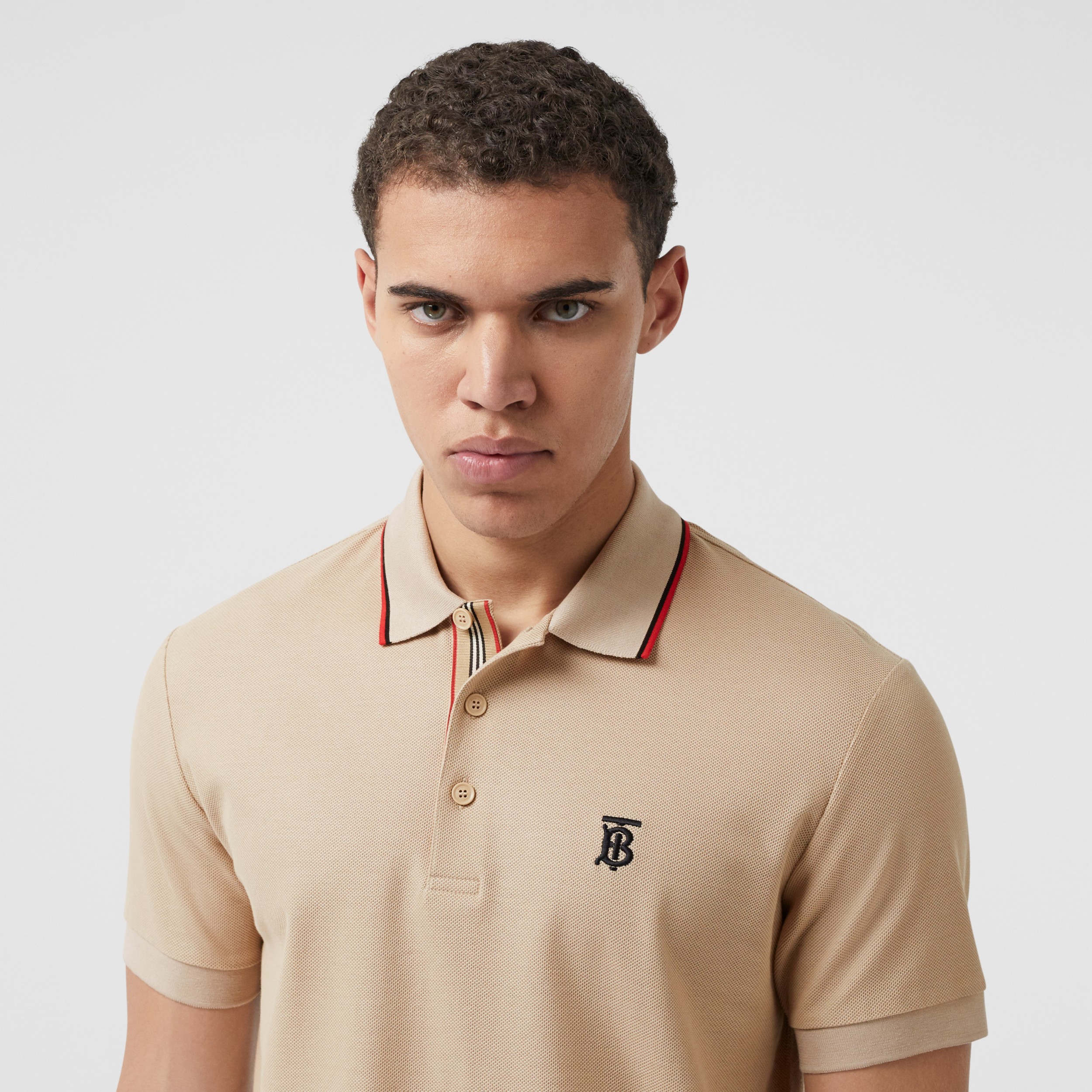 Monogram Motif Cotton Piqué Polo Shirt In Soft Fawn Men Burberry