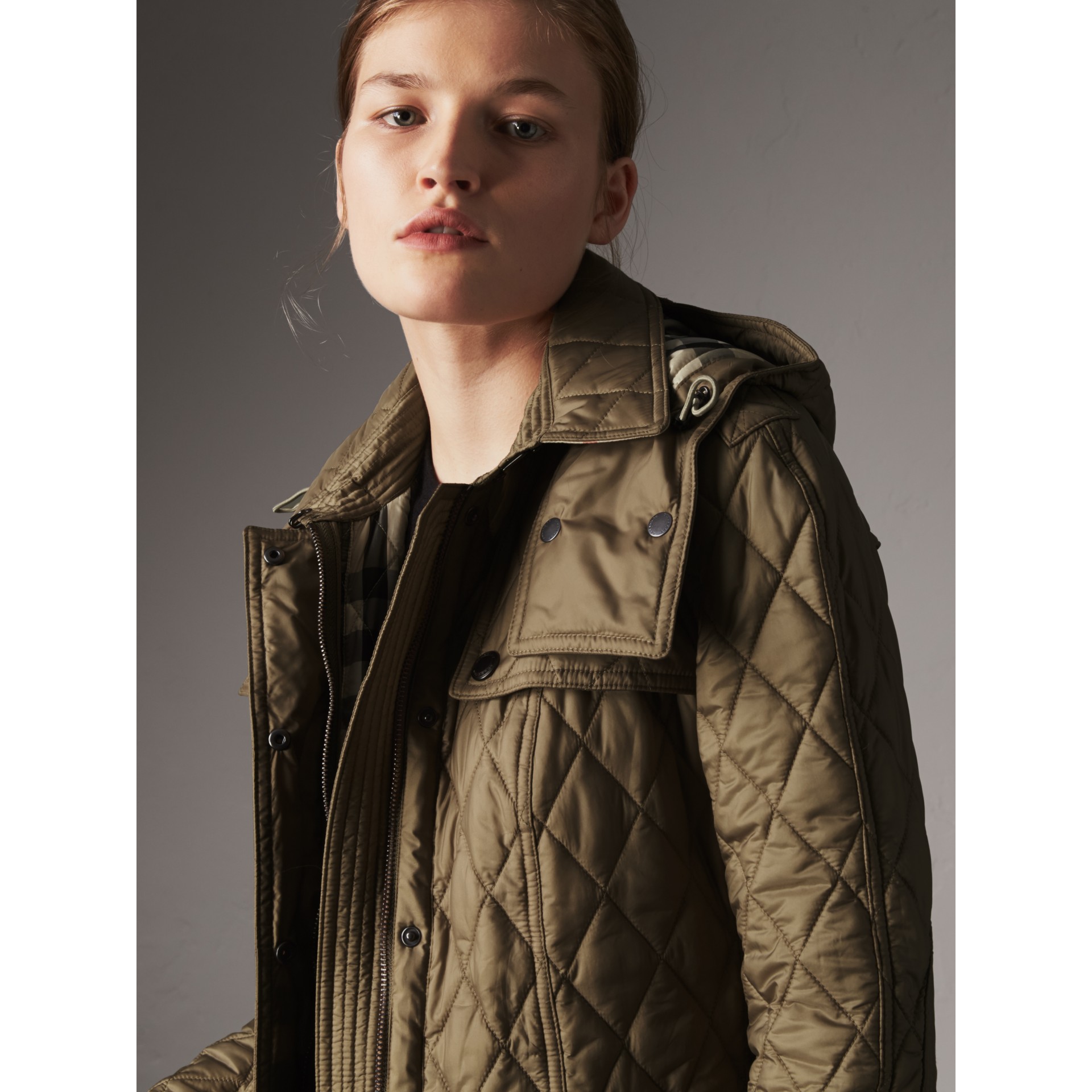 Quilted Trench Jacket with Detachable Hood in Pale Fawn Women Burberry United States