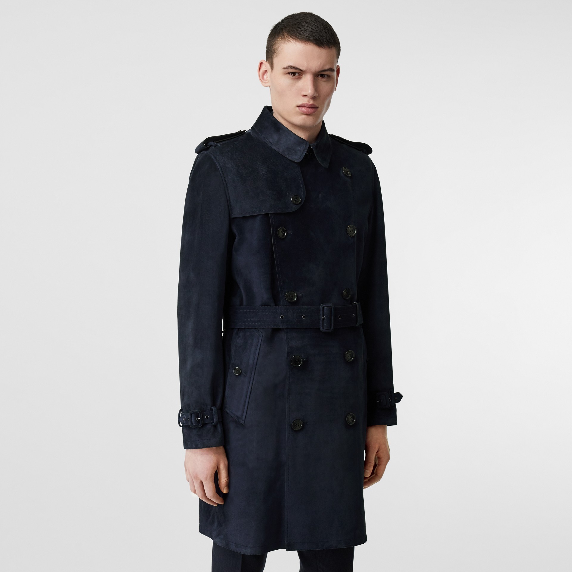 Suede Trench Coat in Navy - Men | Burberry Canada