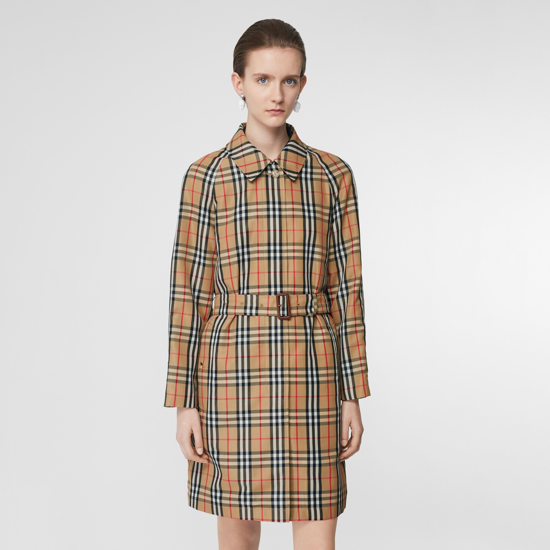 Vintage Check Nylon Belted Car Coat in Archive Beige - Women | Burberry ...