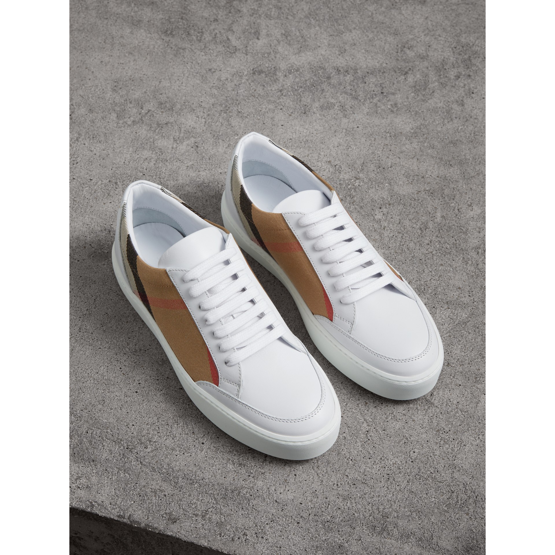 burberry salmond leather and cotton sneakers