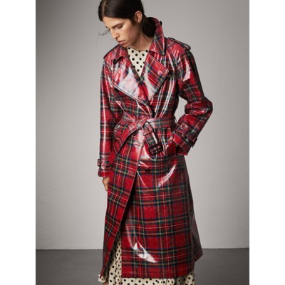 red burberry trench coat