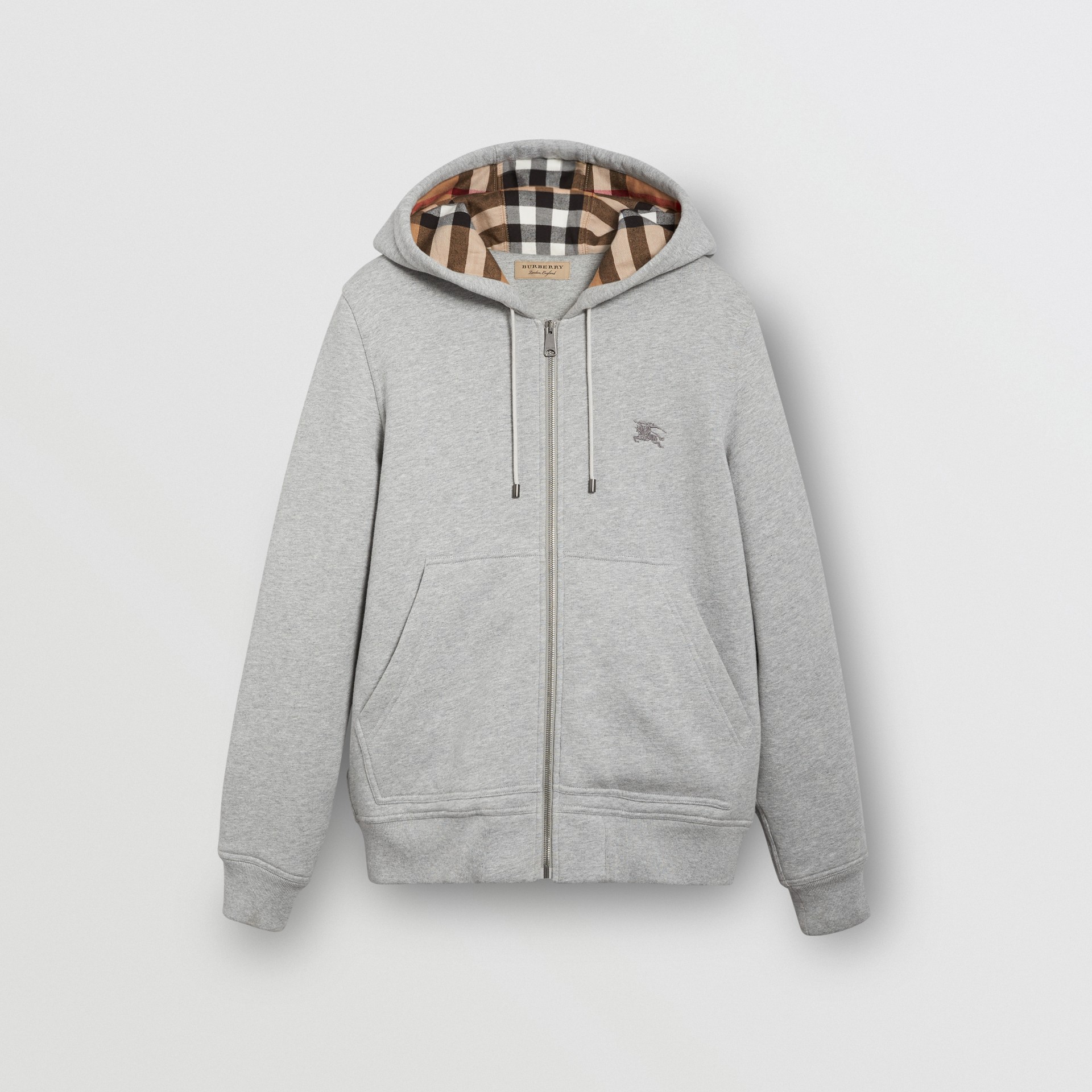 Check Detail Jersey Hooded Top in Pale Grey Melange - Men | Burberry ...
