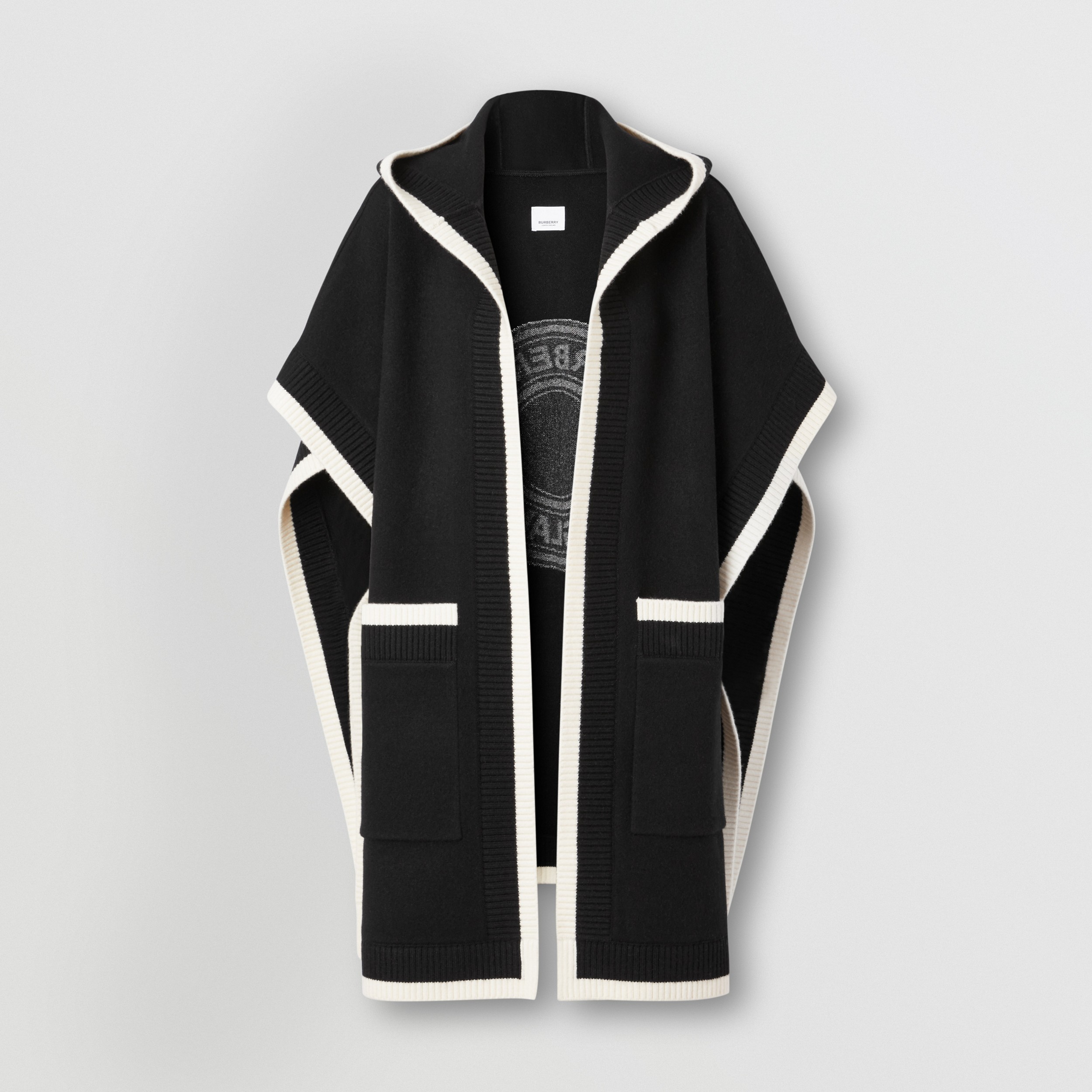 Logo Graphic Wool Cashmere Jacquard Hooded Cape in Black | Burberry® Official - 4