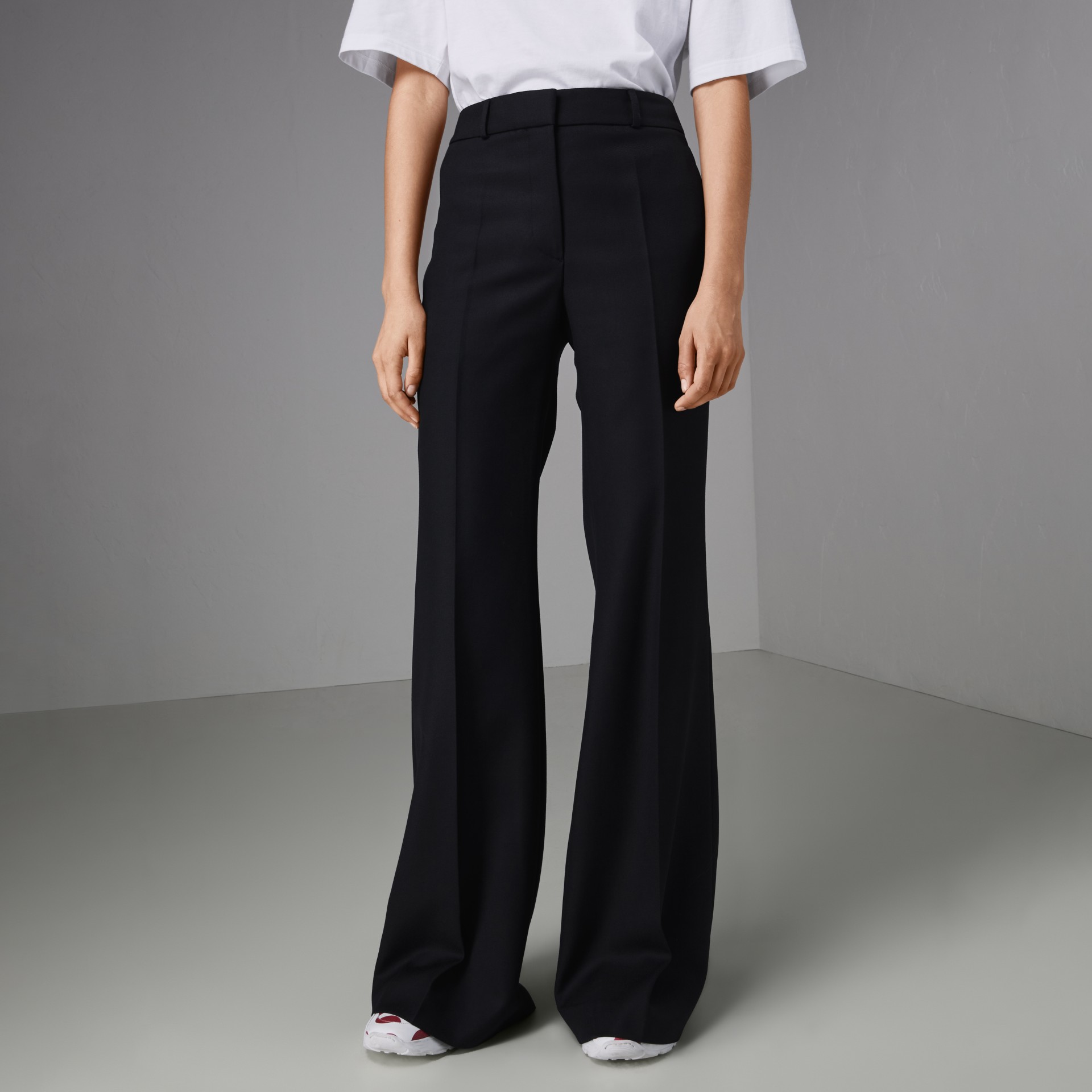 Flared Wool Tailored Trousers in Dark Navy - Women | Burberry United States