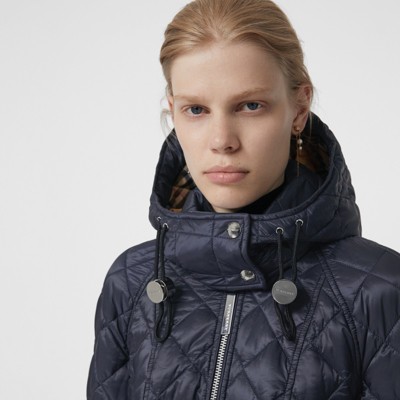 detachable hood lightweight diamond quilted coat