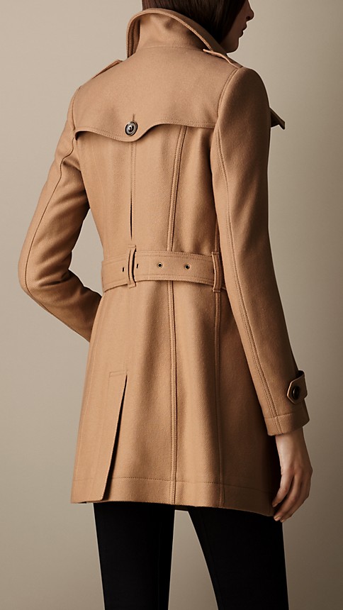 Short Double Wool Twill Trench Coat Camel | Burberry