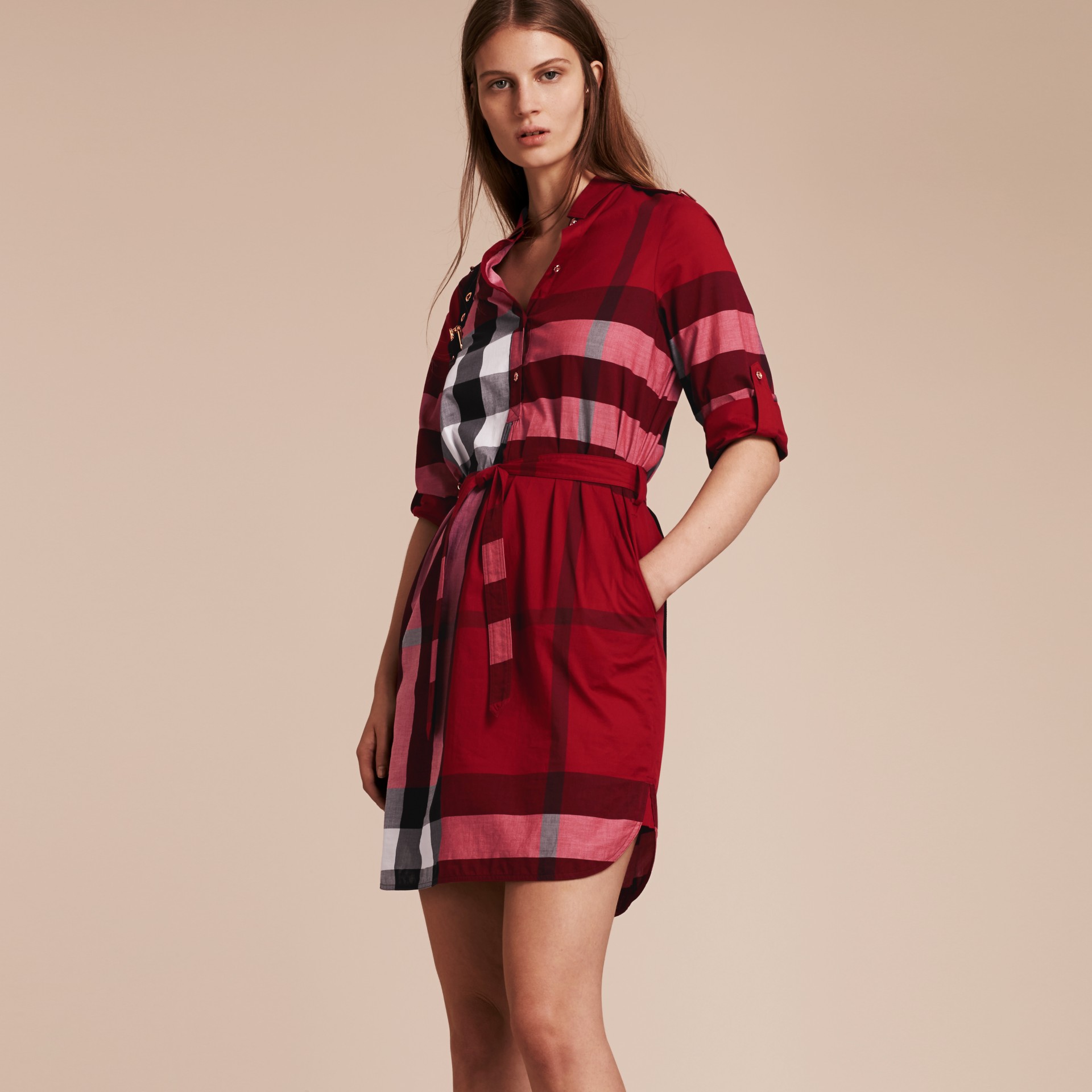 Check Cotton Shirt Dress Parade Red | Burberry