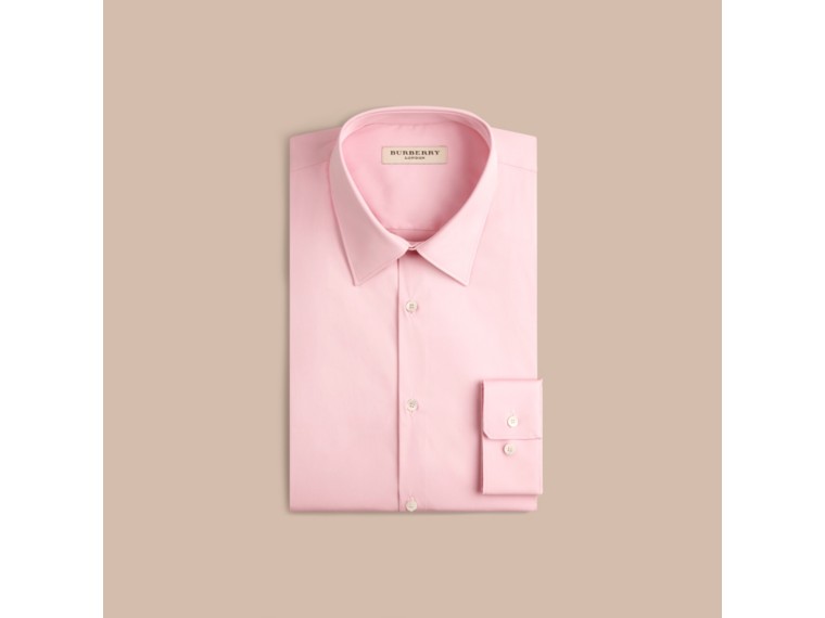 Slim Fit Stretch Cotton Shirt City Pink Burberry