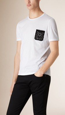 Lace Pocket Cotton T-Shirt