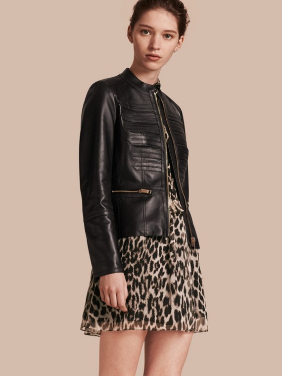 Women S Coats Jackets Burberry Collarless Lambskin Jacket With Regimental Detailing