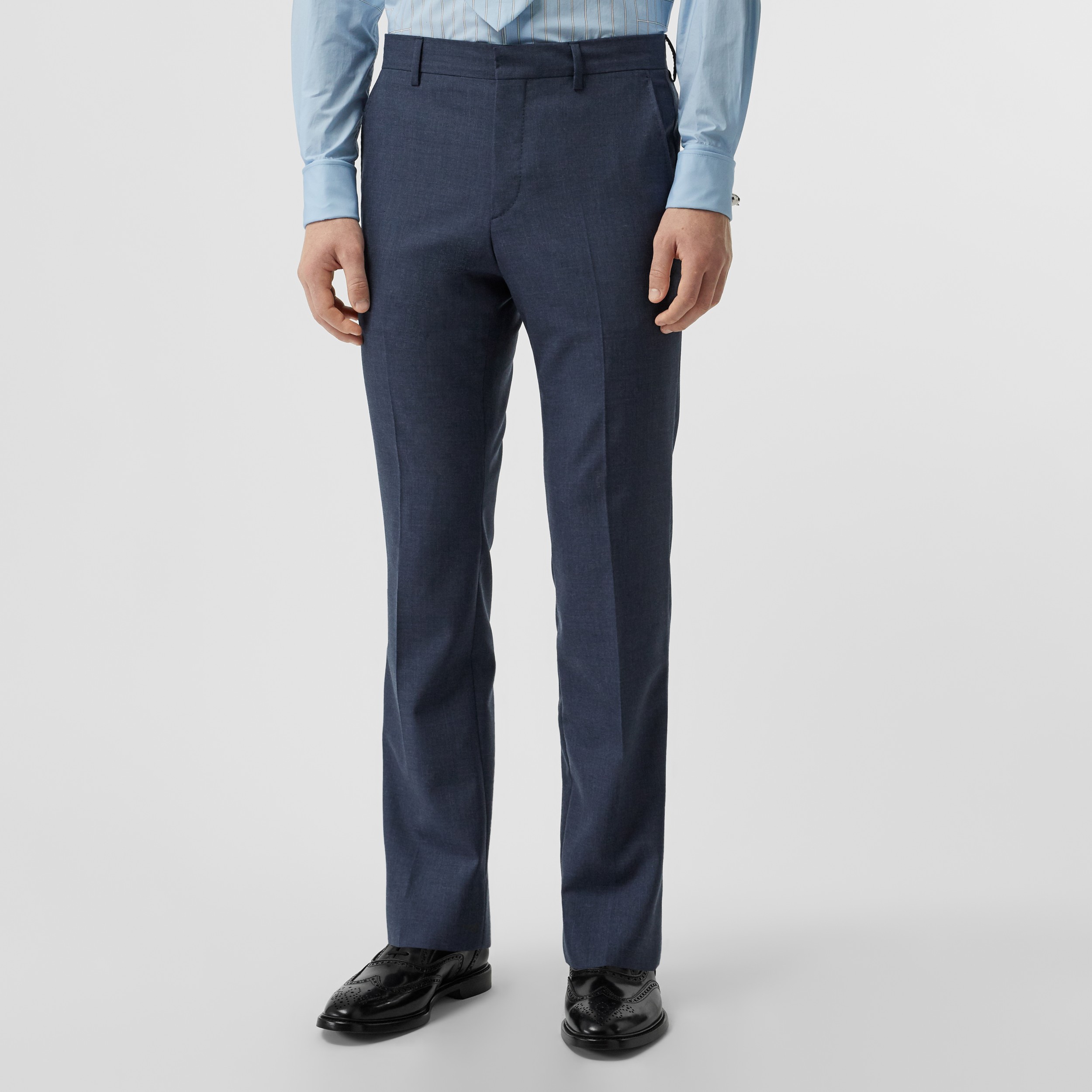 Classic Fit Wool Mohair Tailored Trousers in Steel Blue Melange - Men ...