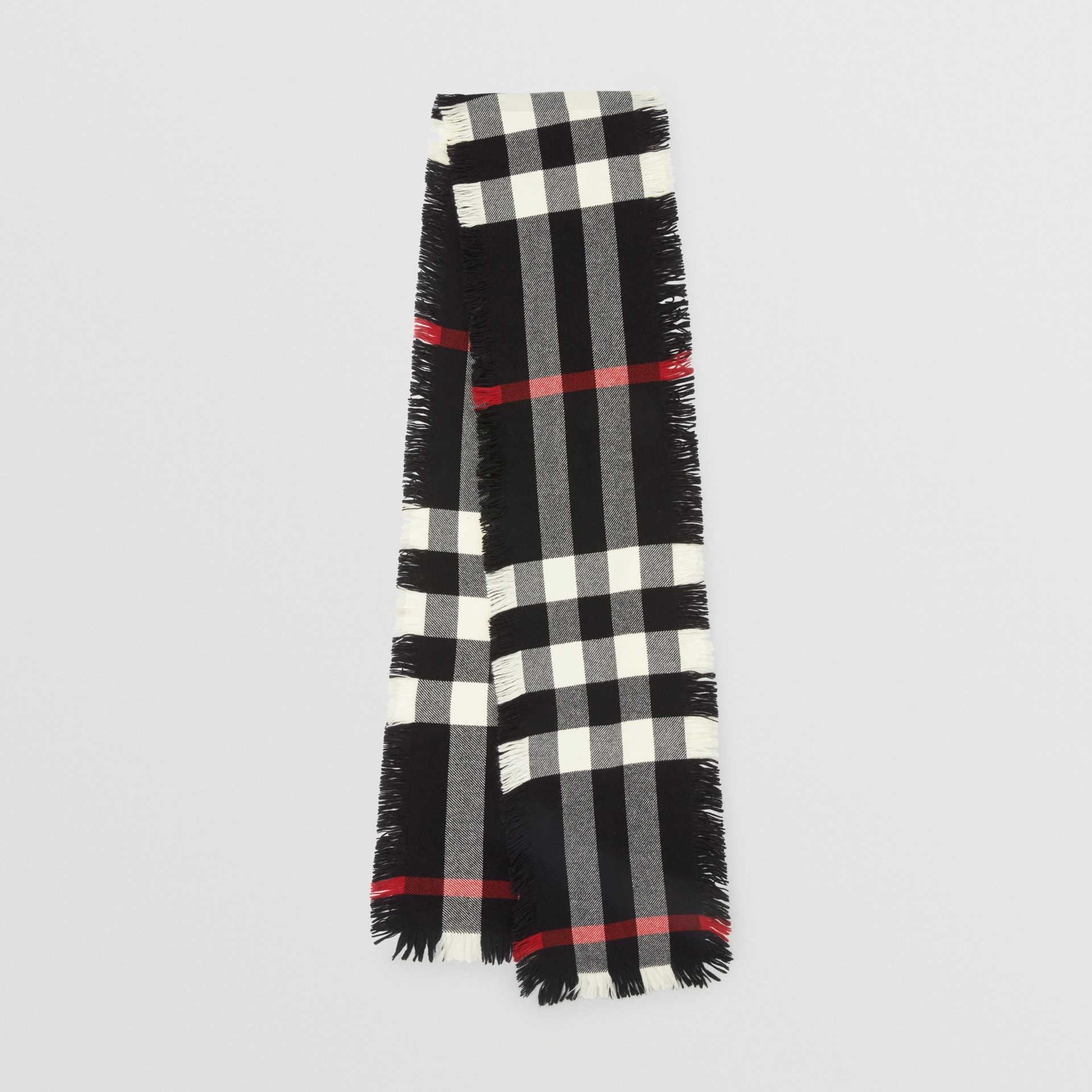 Fringed Check Wool Scarf in Black | Burberry Canada