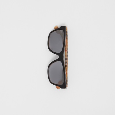 burberry black tartan arm sunglasses