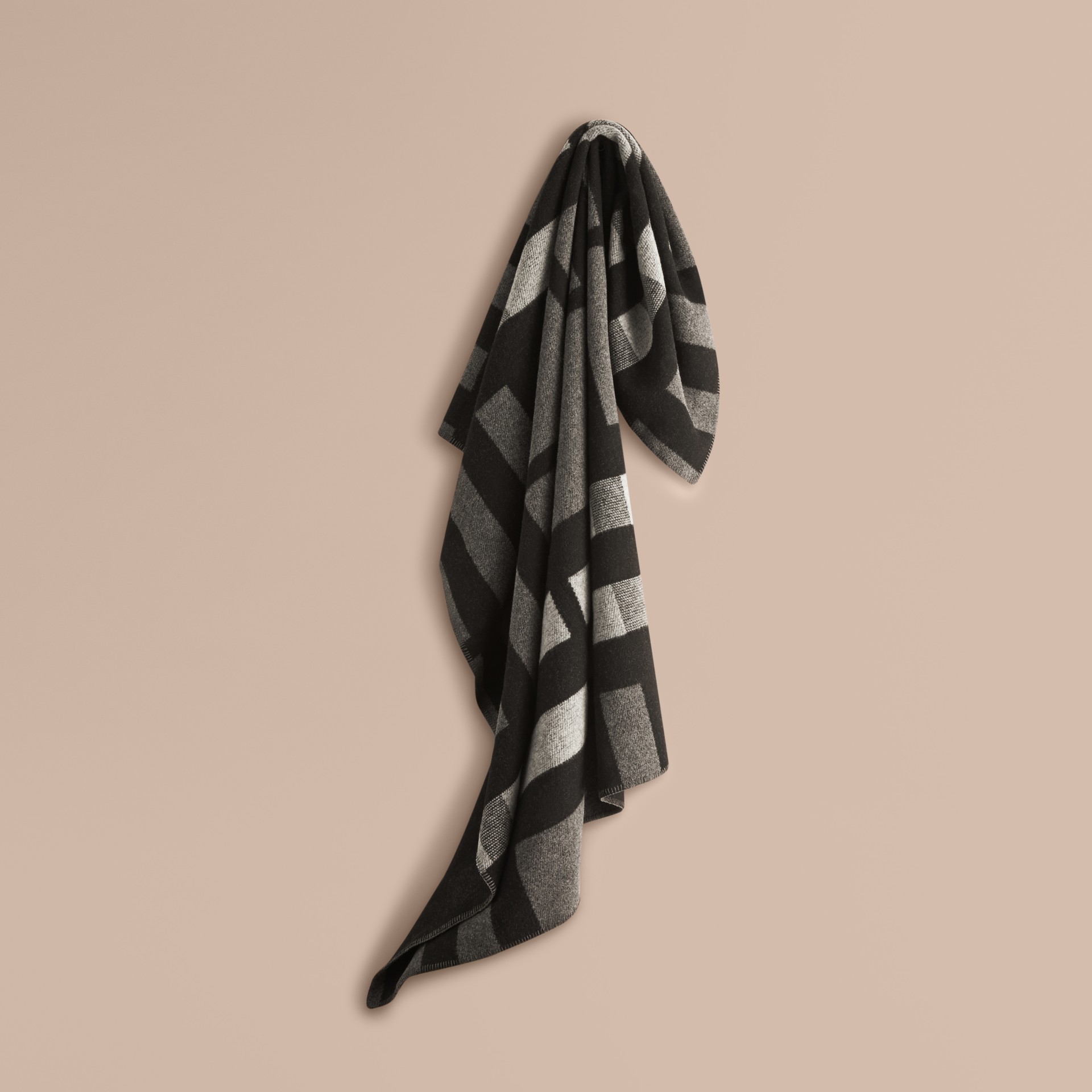 Check Wool Cashmere Blanket in Dark Grey Burberry United Kingdom