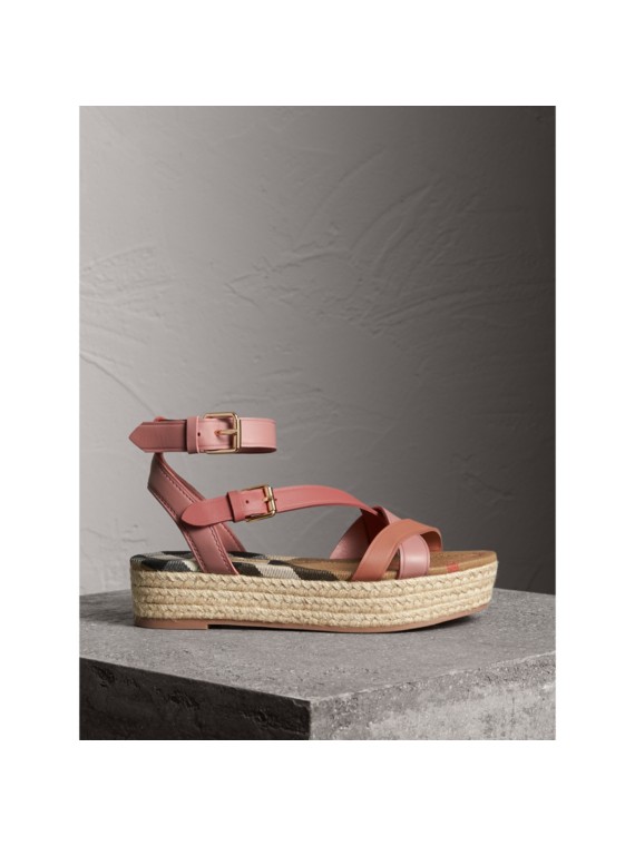 Check Jute Cotton Espadrilles in Navy Women Burberry Canada