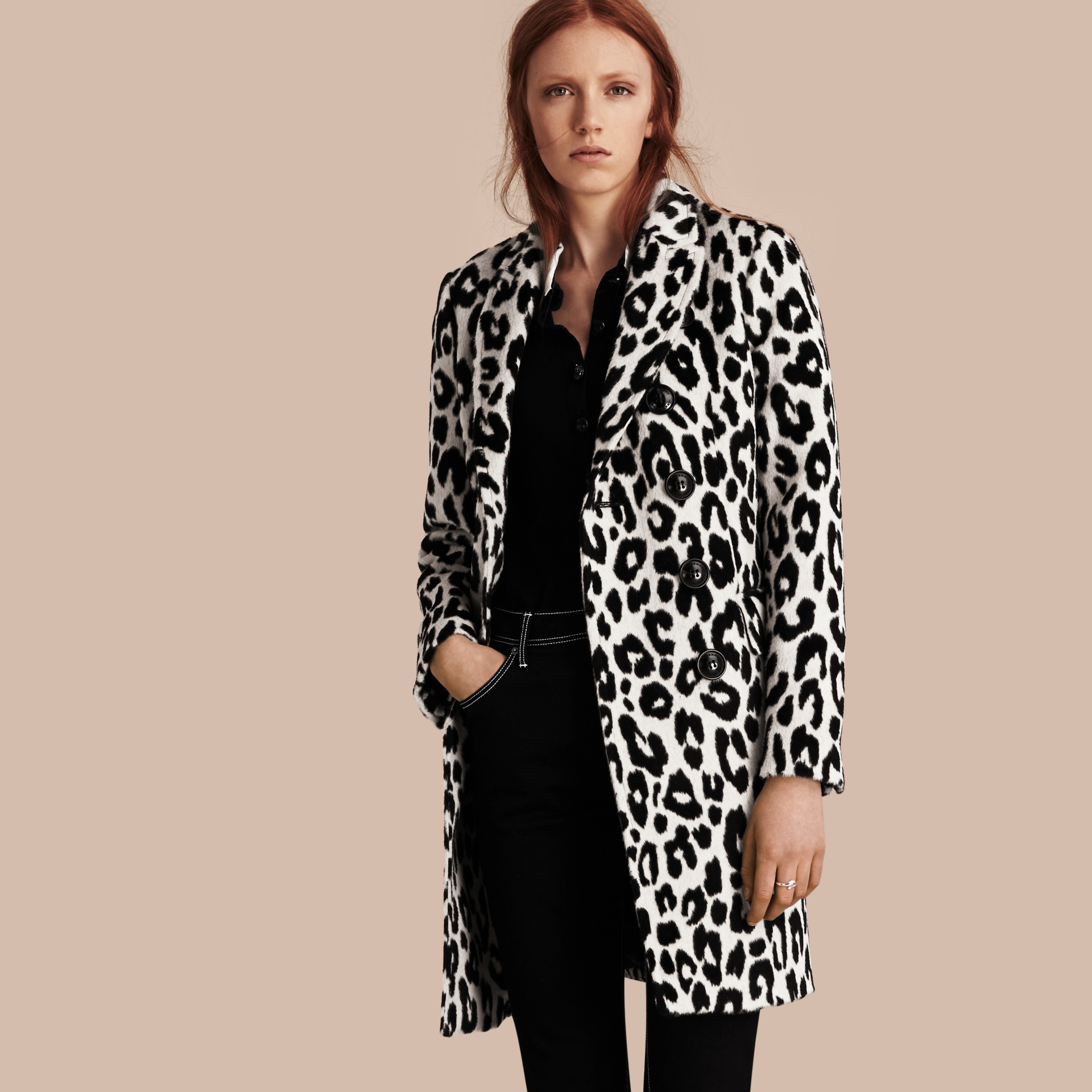 Leopard Jacquard Lama Wool Coat in Black/white - Women | Burberry ...