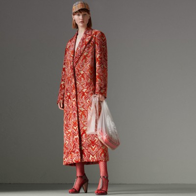 damask velvet jacquard tailored coat in rose pink