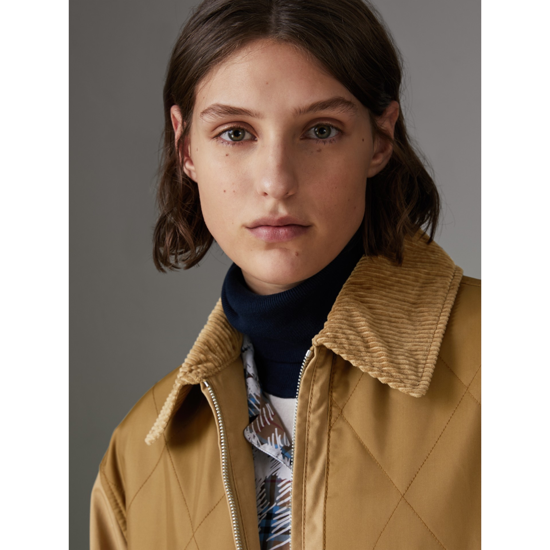 Quilted Panel Cotton Blend Jacket in Camel Women Burberry United States