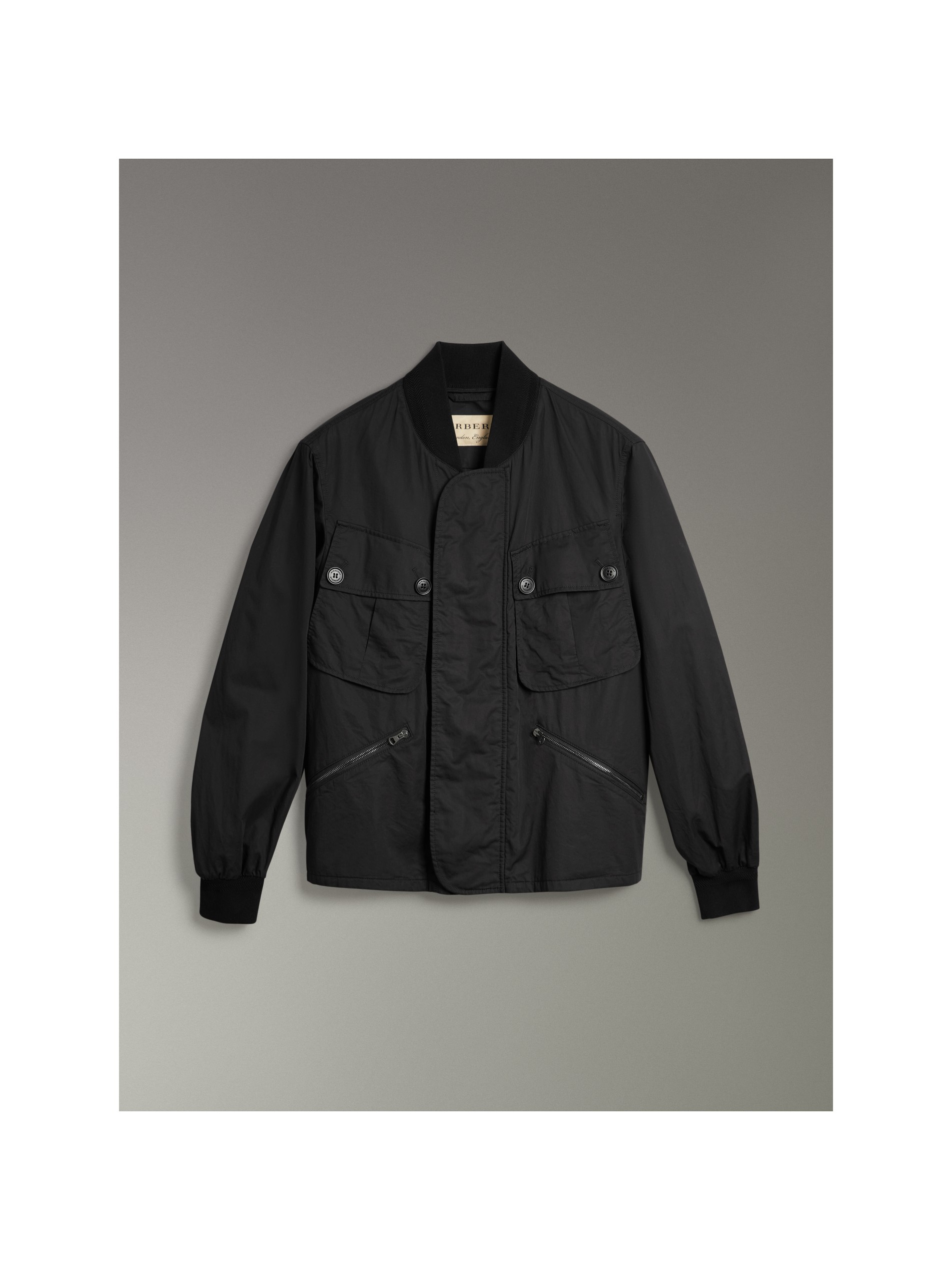 口袋装饰棉质飞行夹克 (黑色) - 男士 | burberry 博柏利