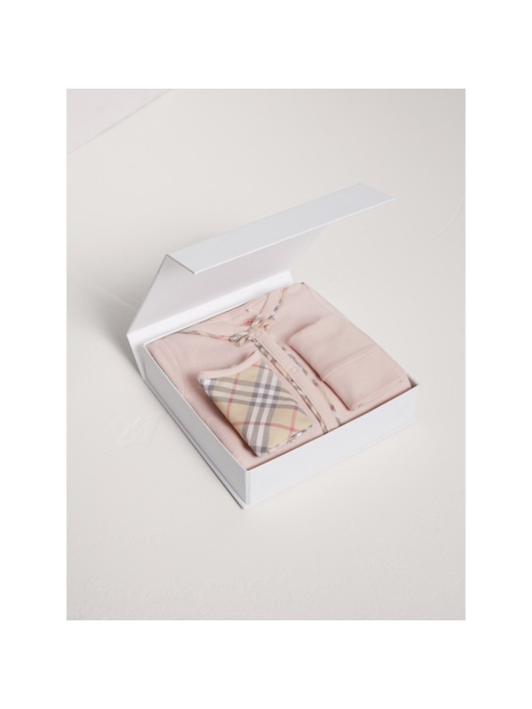 Check Cotton Threepiece Baby Gift Set in Powder Pink Burberry United