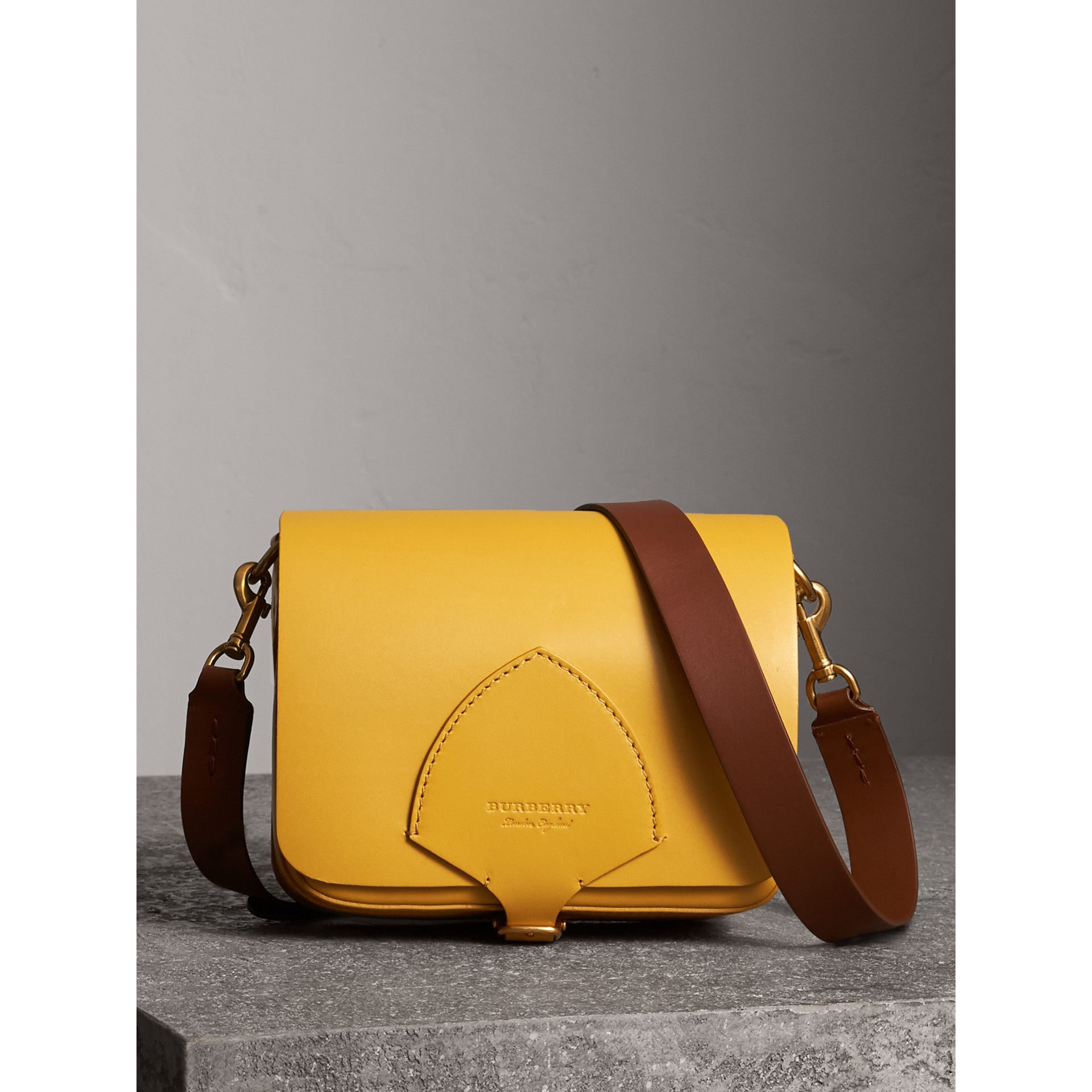 Shop Burberry The Square Satchel In Leather In Larch Yellow