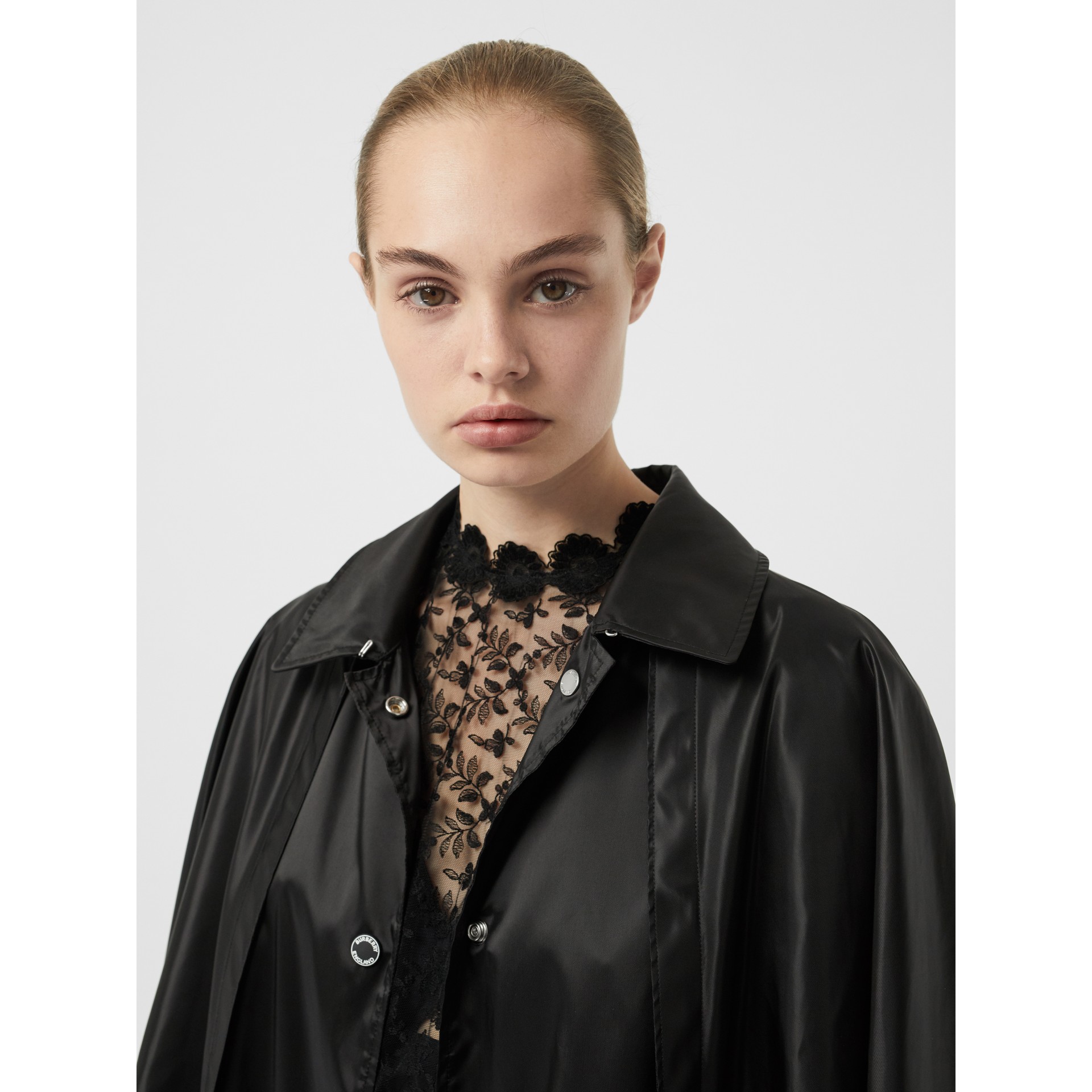 Cape Detail ECONYL® Belted Coat in Black - Women | Burberry United States