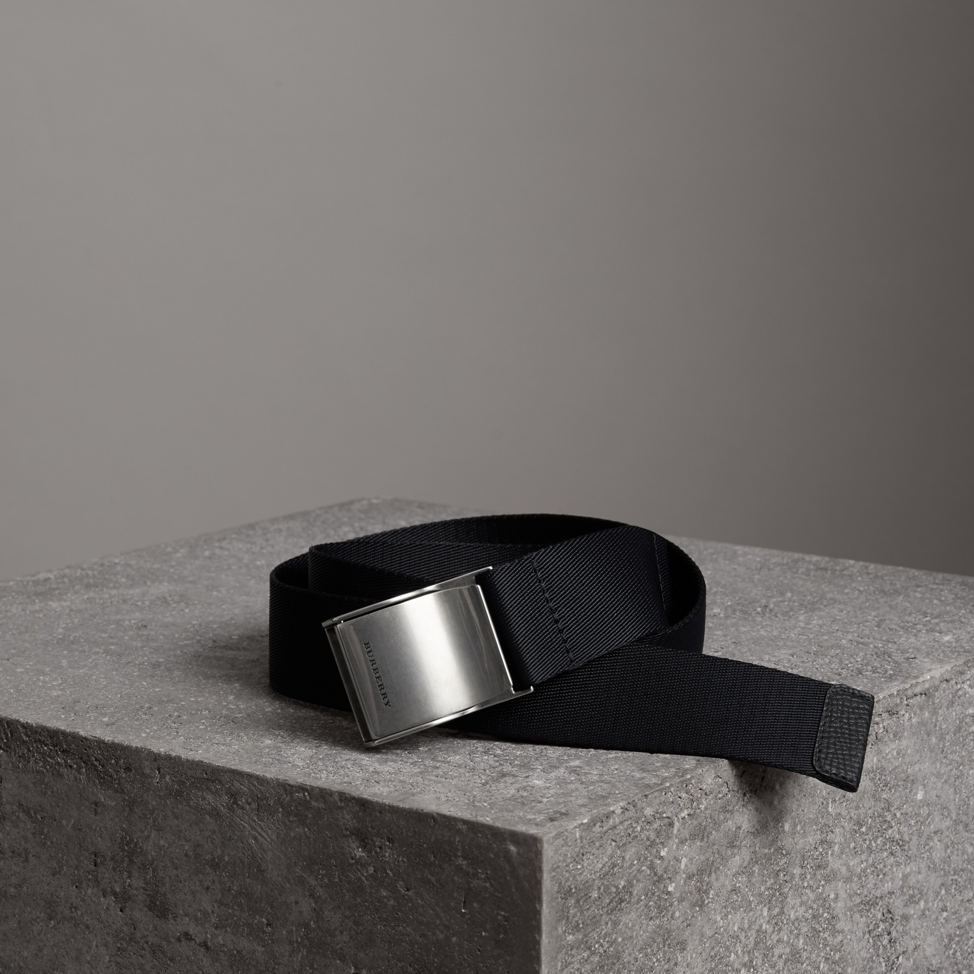 Burberry Plaque Buckle Nylon Belt In Black | ModeSens