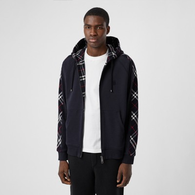 Vintage Check Panel Cotton Hooded Top 