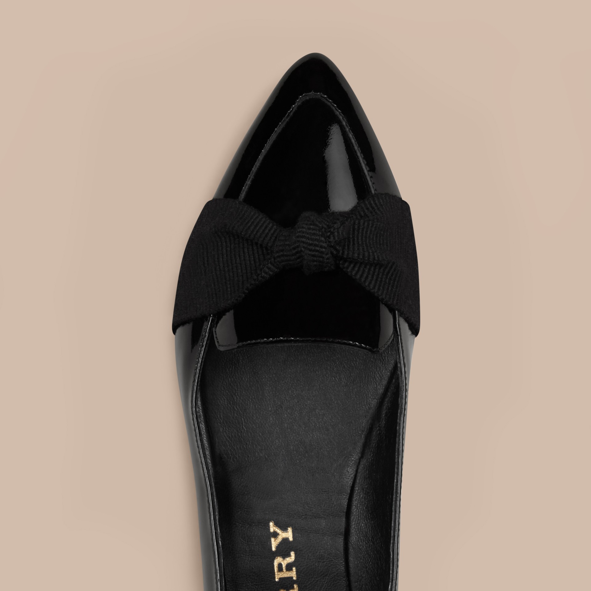 black patent loafers with bow