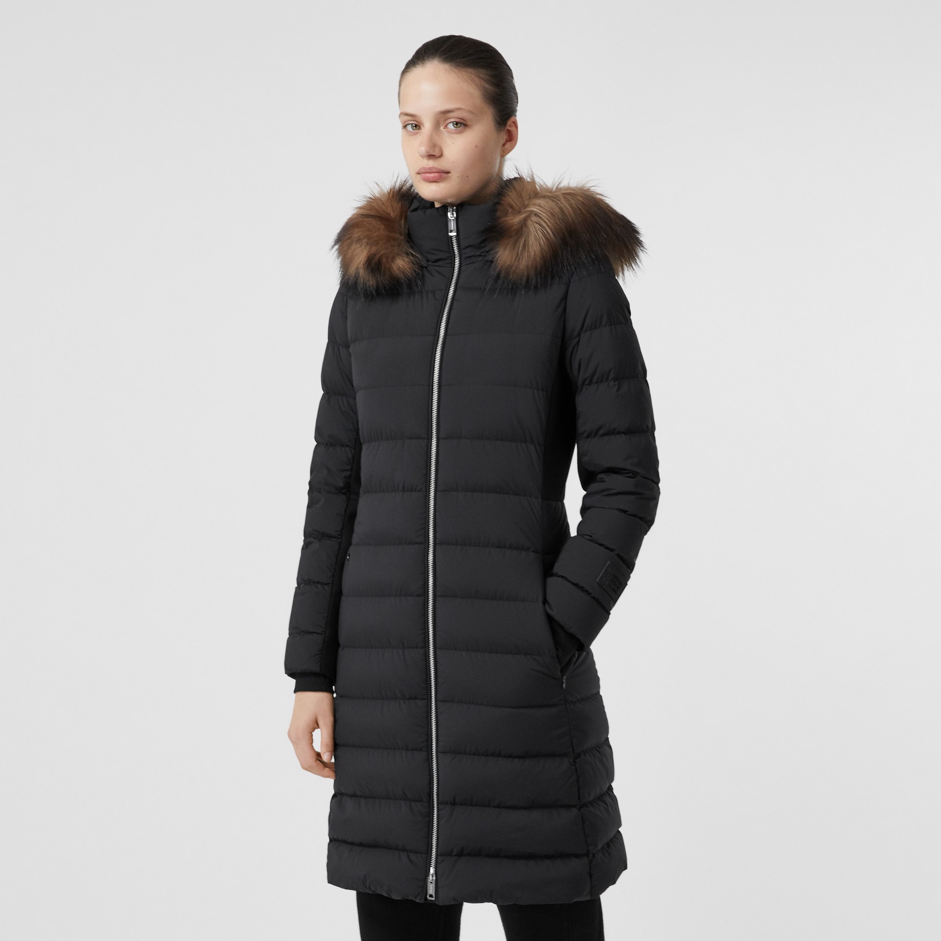 Detachable Faux Fur Trim Hooded Puffer Coat in Black - Women | Burberry ...