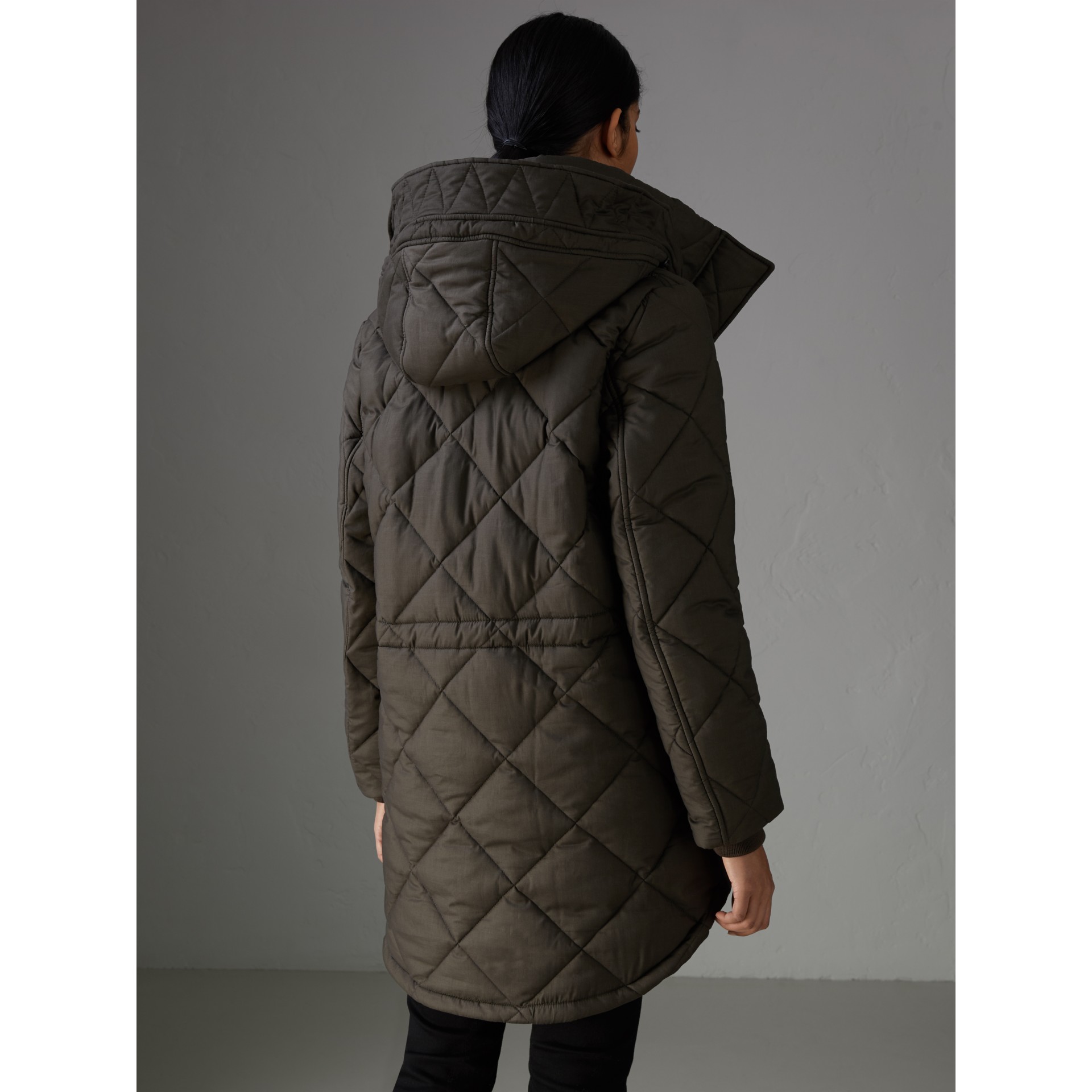 Detachable Hood Quilted Oversized Jacket in Olive Women Burberry
