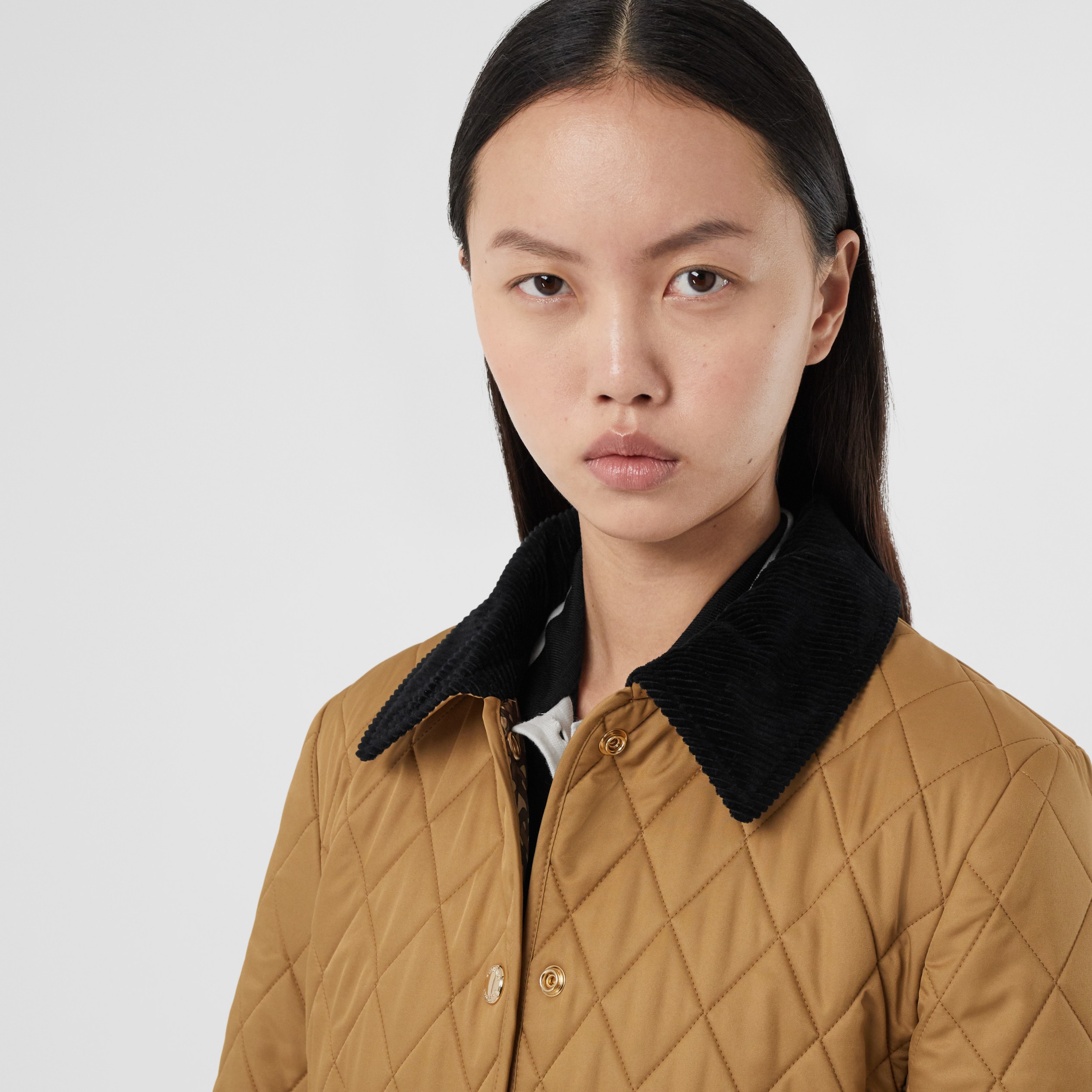 Corduroy Collar Diamond Quilted Barn Jacket in Camel - Women | Burberry ...