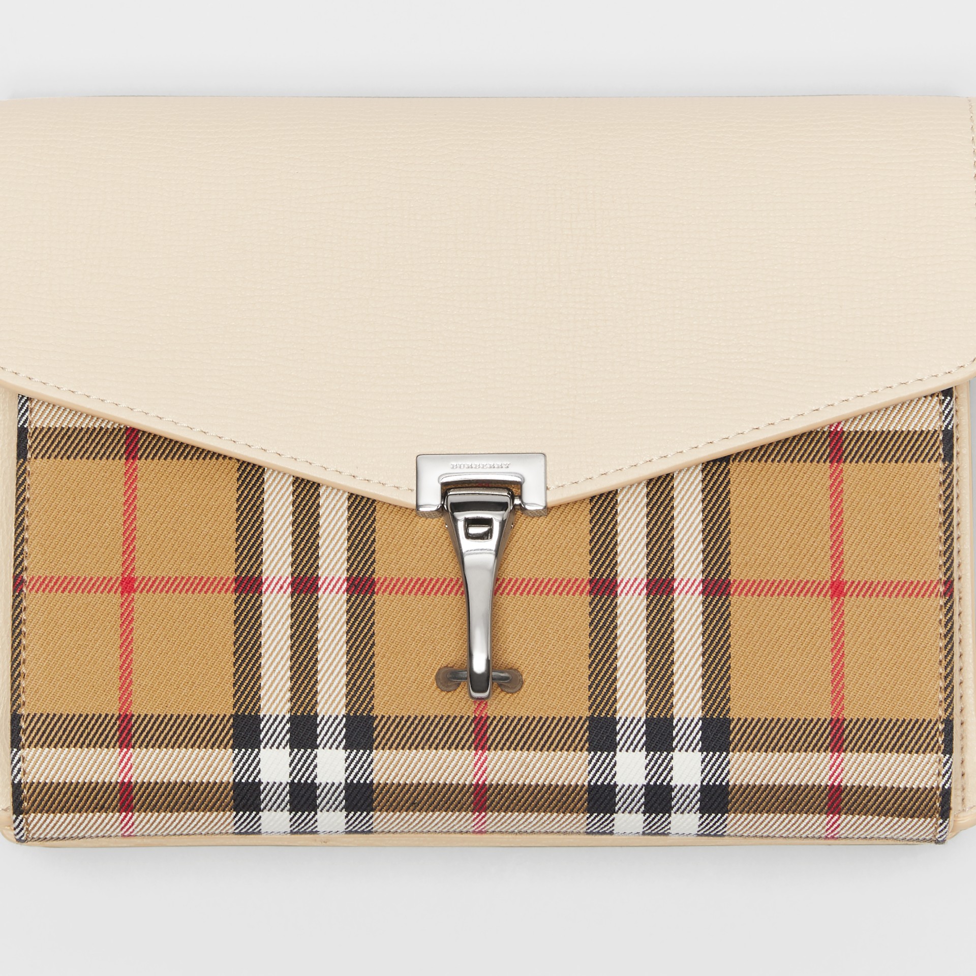 Small Vintage Check and Leather Crossbody Bag in Limestone Women