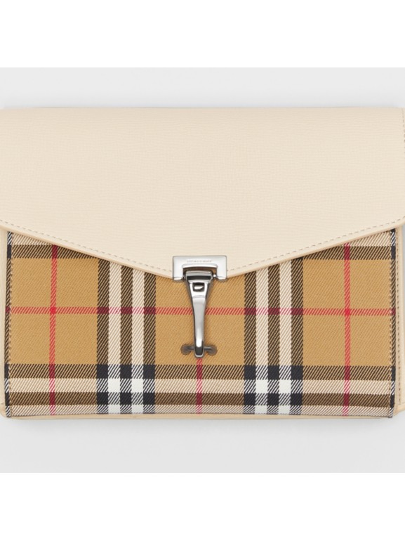 Small Vintage Check and Leather Crossbody Bag in Limestone Women