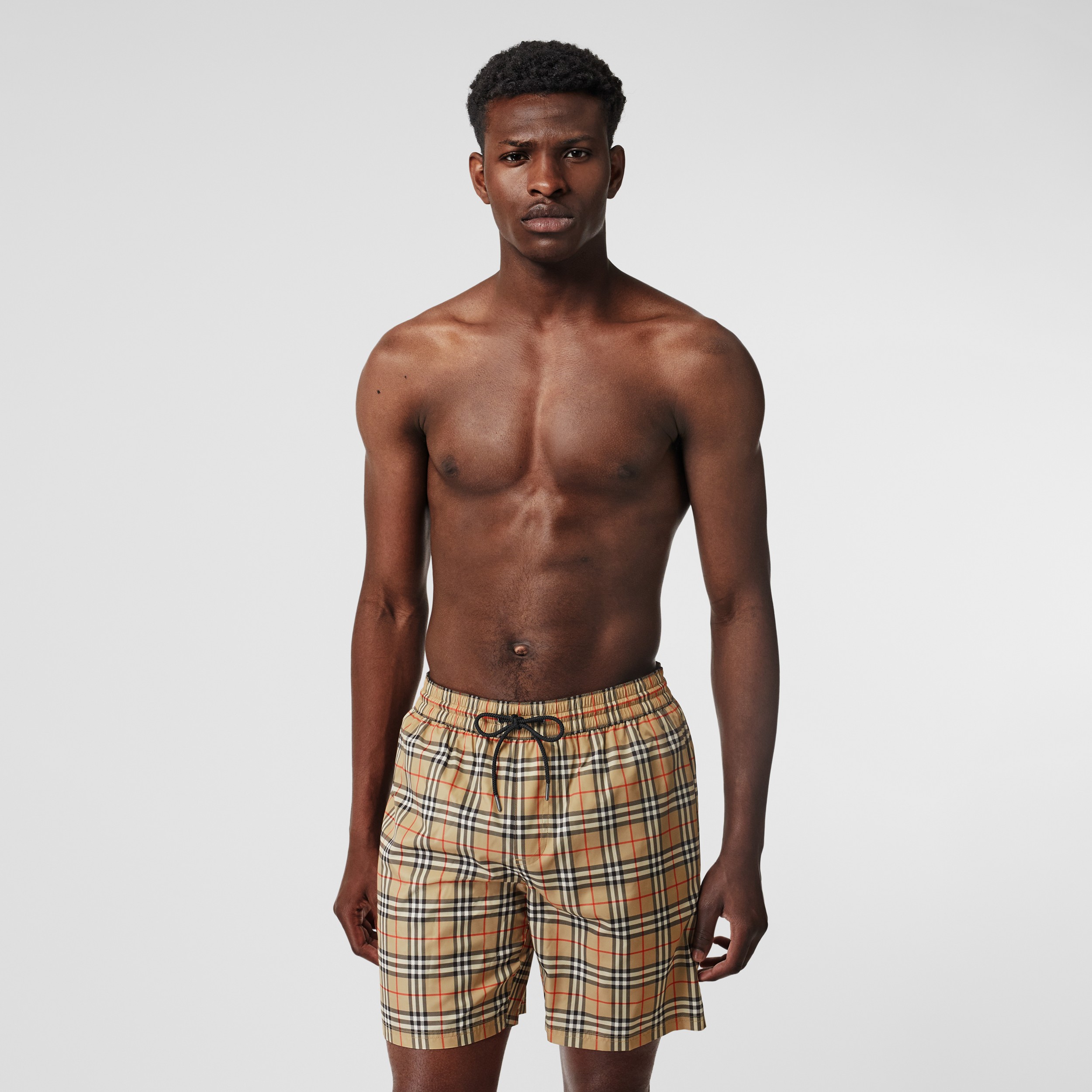 Small Scale Check Drawcord Swim Shorts in Archive Beige - Men | Burberry® Official - 3