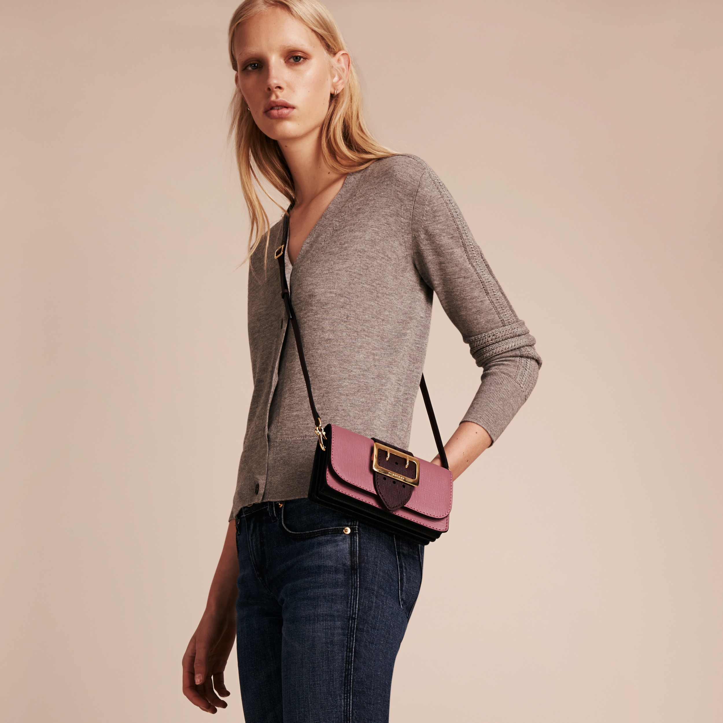 The Small Buckle Bag in Textured Leather in Dusky Pink/ Burgundy ...