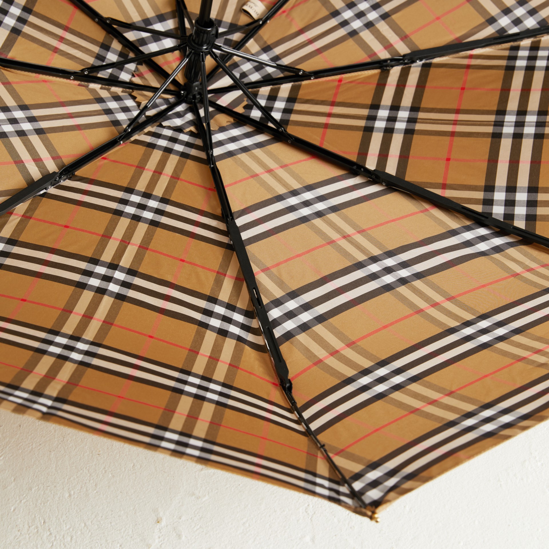 Vintage Check Folding Umbrella in Antique Yellow/honey Burberry United States