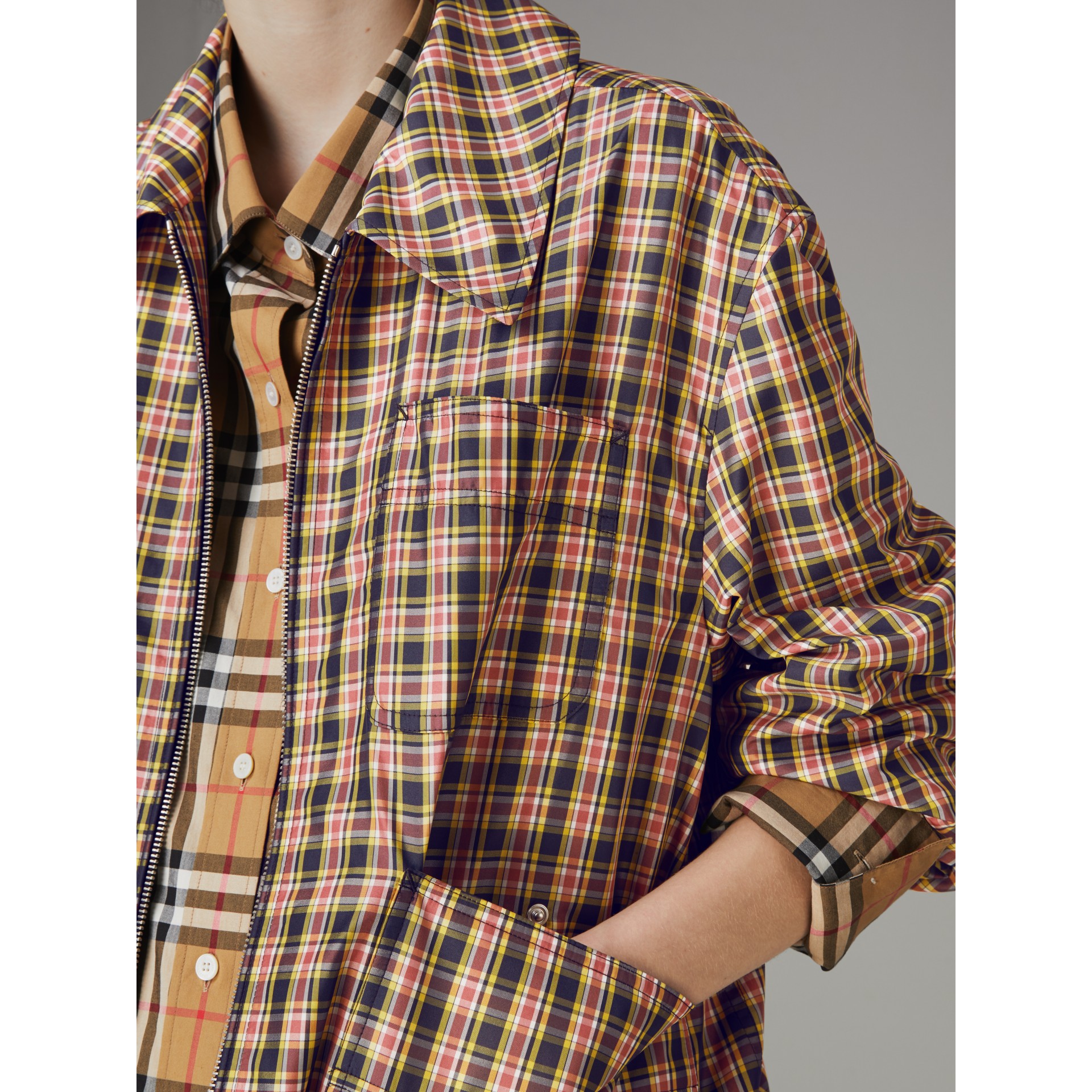 Lightweight Check Harrington Jacket in Bright Coral Pink Women
