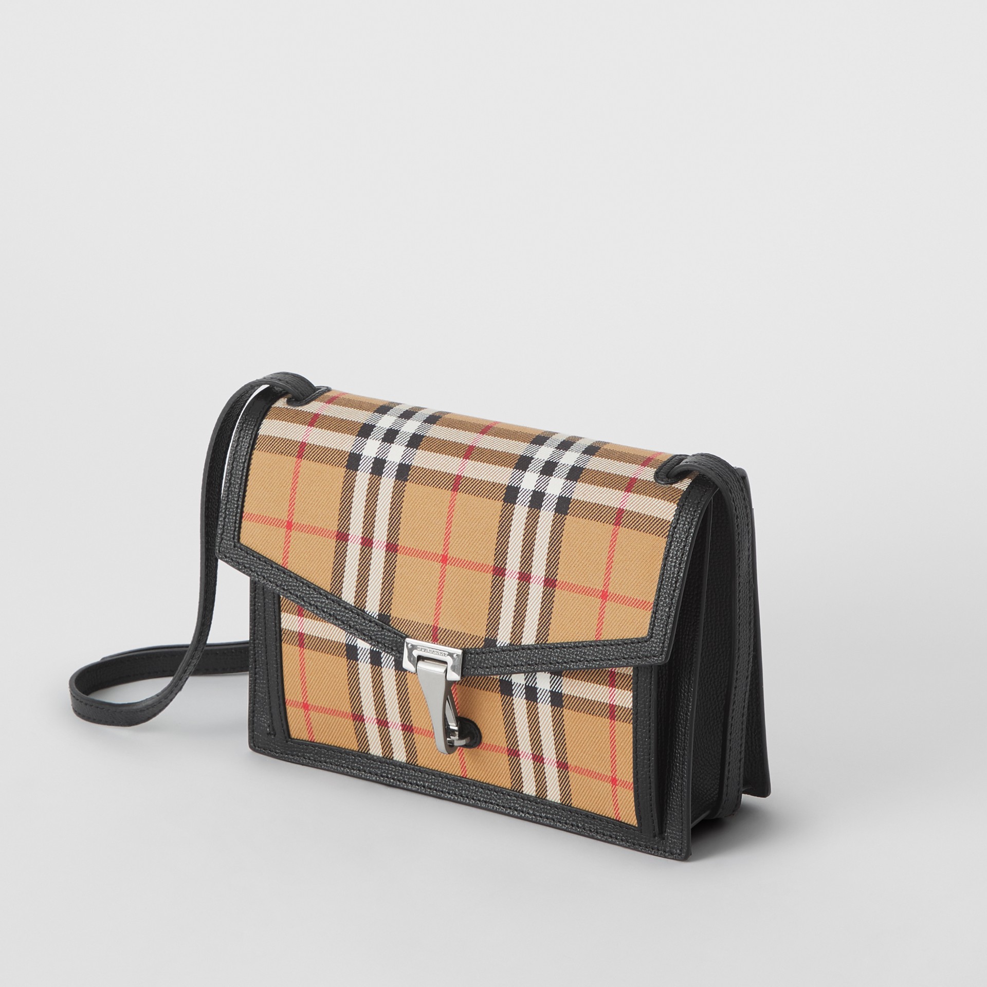 Small Vintage Check and Leather Crossbody Bag in Black - Women | Burberry Australia