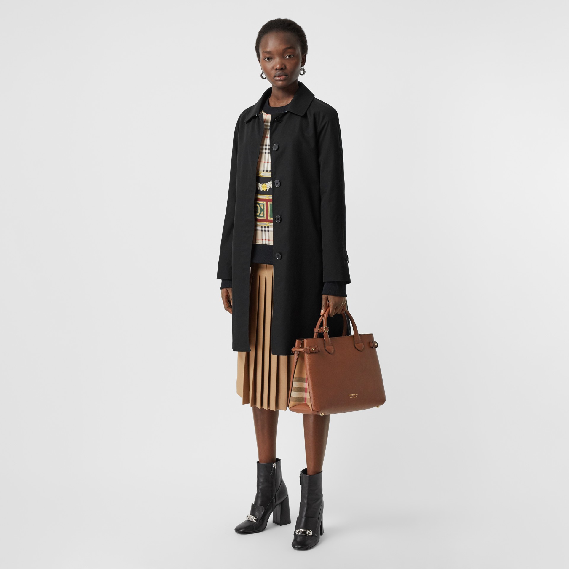 The Medium Banner in Leather and House Check in Tan - Women | Burberry ...